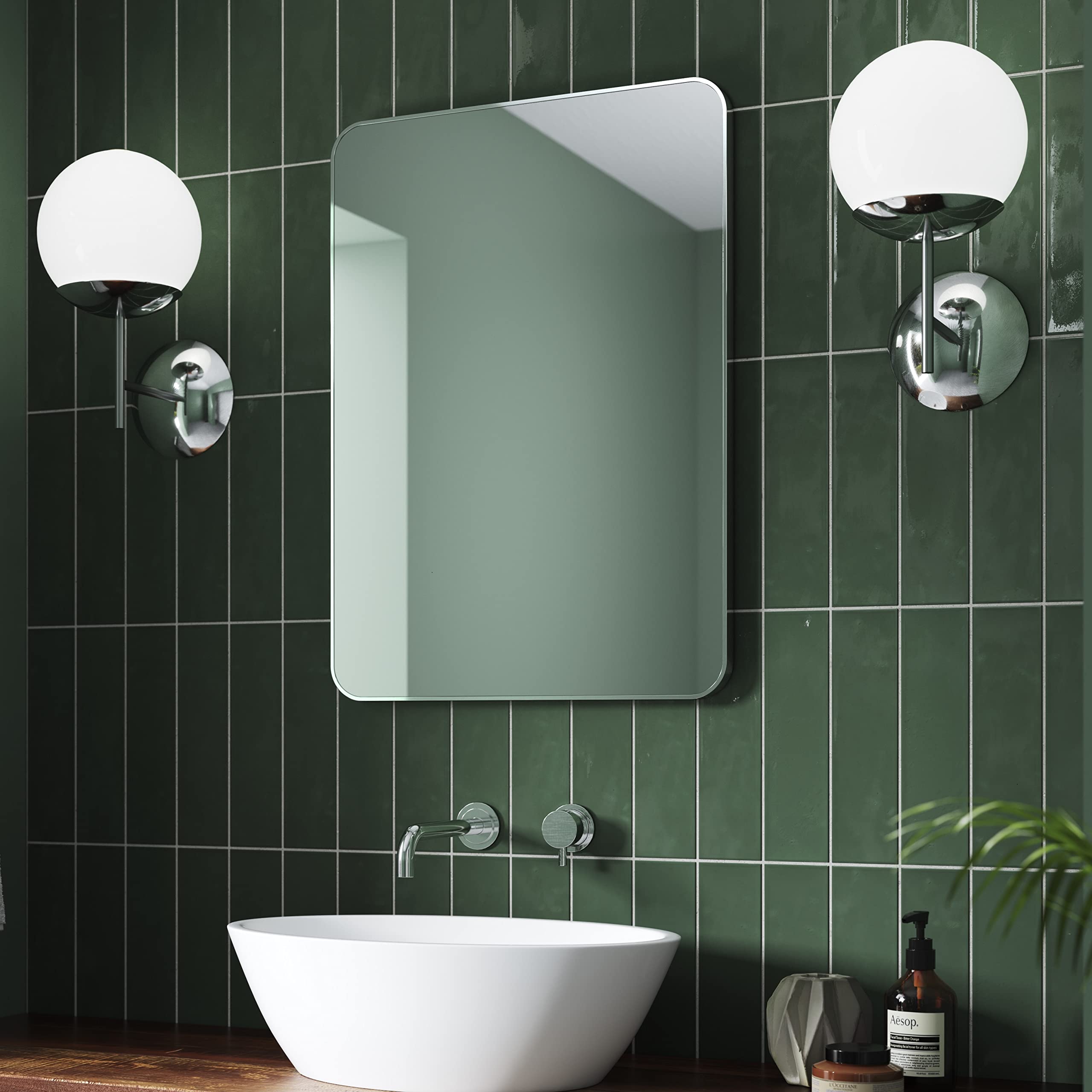 Pebble Grey Chrome Bathroom Mirror 500x700mm - Jett Rotatable Bathroom Wall Mirror, Aluminium Framed Wall Mounted Vanity Bedroom Mirrors, Rectangular Mirrors for Bedroom, Living Room, and Hallways