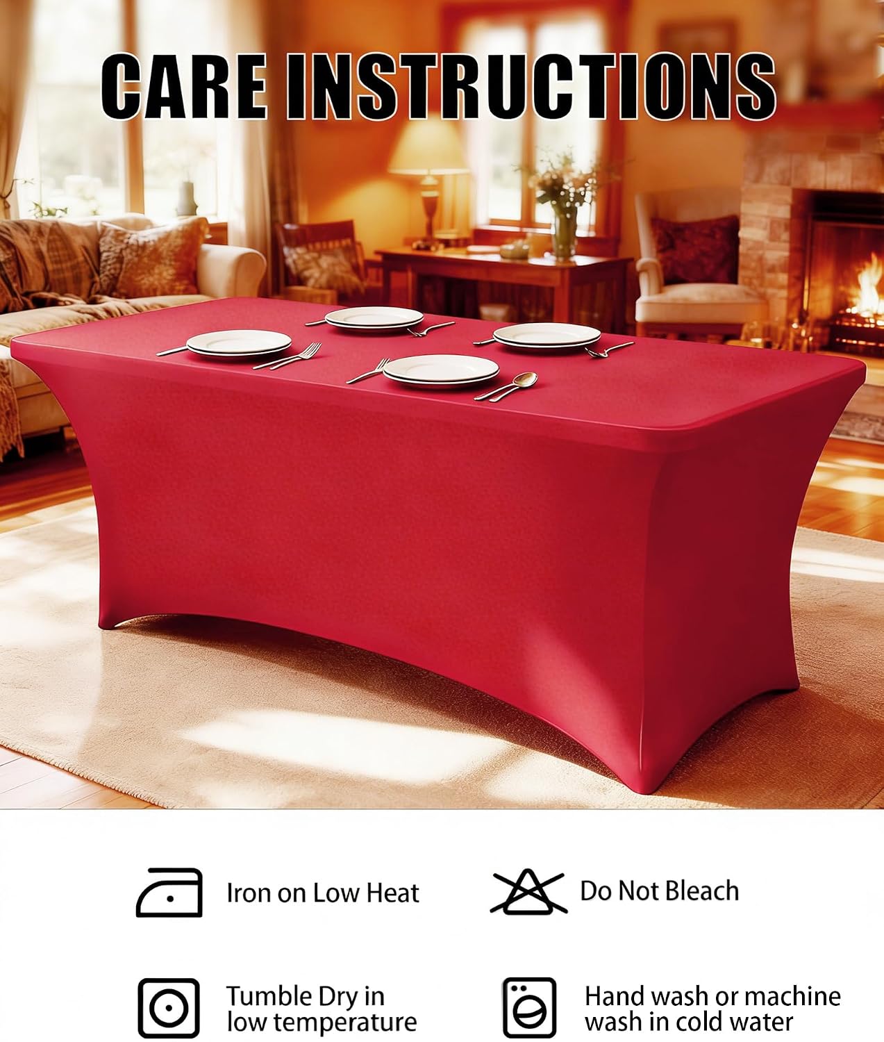 6FT Red Table Cloth - 2 Pack Fitted Stretch Rectangle Spandex Tablecloth, Washable Table Cover for Party, Picnic, Wedding, Banquet, Birthday and Festival(30" x 72") thumbnail