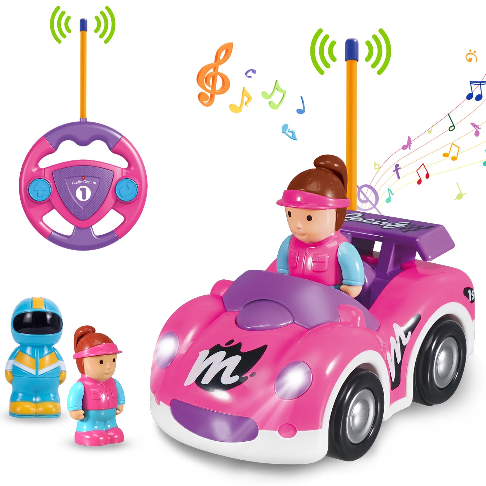 Pup Go Macchina da Corsa RC Cartoon per Bambini 18 Mesi+, Regali Natalizi, Musica e Luci, 2 Bambole Intercambiabili, Prima Macchina Telecomandata per Prima Infanzia, Regalo Perfetto per Compleanno