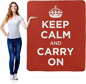 FrameStory Keep Calm and Carry On Blanket - Soft Sherpa Fleece Throw Blanket - Inspirational Decor for Home, Dorm, or Office - 50"x60" Sherpa Fleece, Red; 1 Sided Printing; Printed in The USA