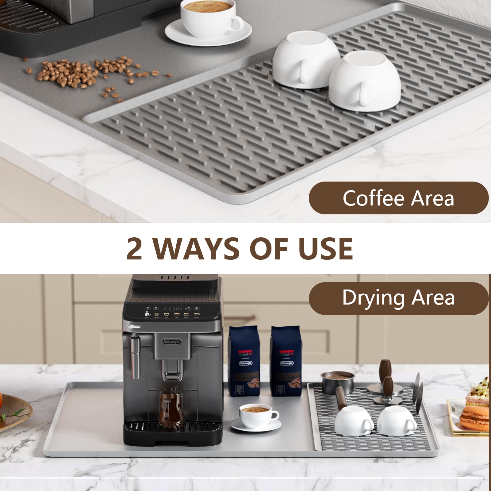 Tappetino in silicone per macchina da caffè, 48 x 30 cm, tappetino antiscivolo per macchina da caffè, accessorio barista, tappetino impermeabile a prova di perdite, per cucina, macchina da caffè