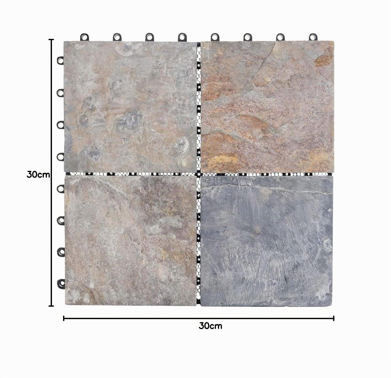 Baldosa de piedra HWC-E18, baldosa de suelo baldosa encajable balcón/terraza piedra natural, 11x de 30x30cm = 1m² - Granito multicolor