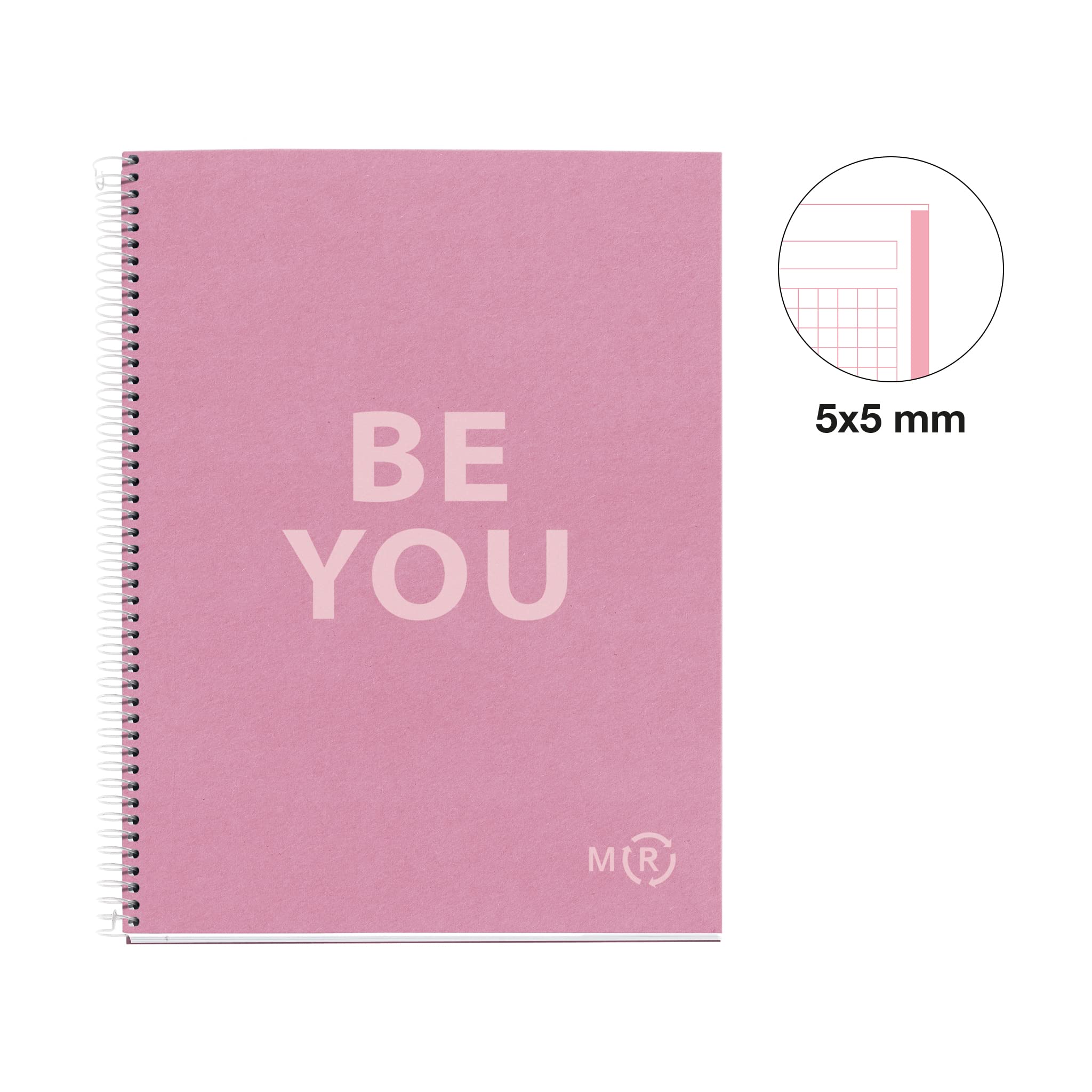 Miquelrius - Be Eco A4 Notebook, 80 Sheets 90gsm 5x5mm Grid, 1 Colour Strip, Hardback Cover, Messages, Pink - Image 2