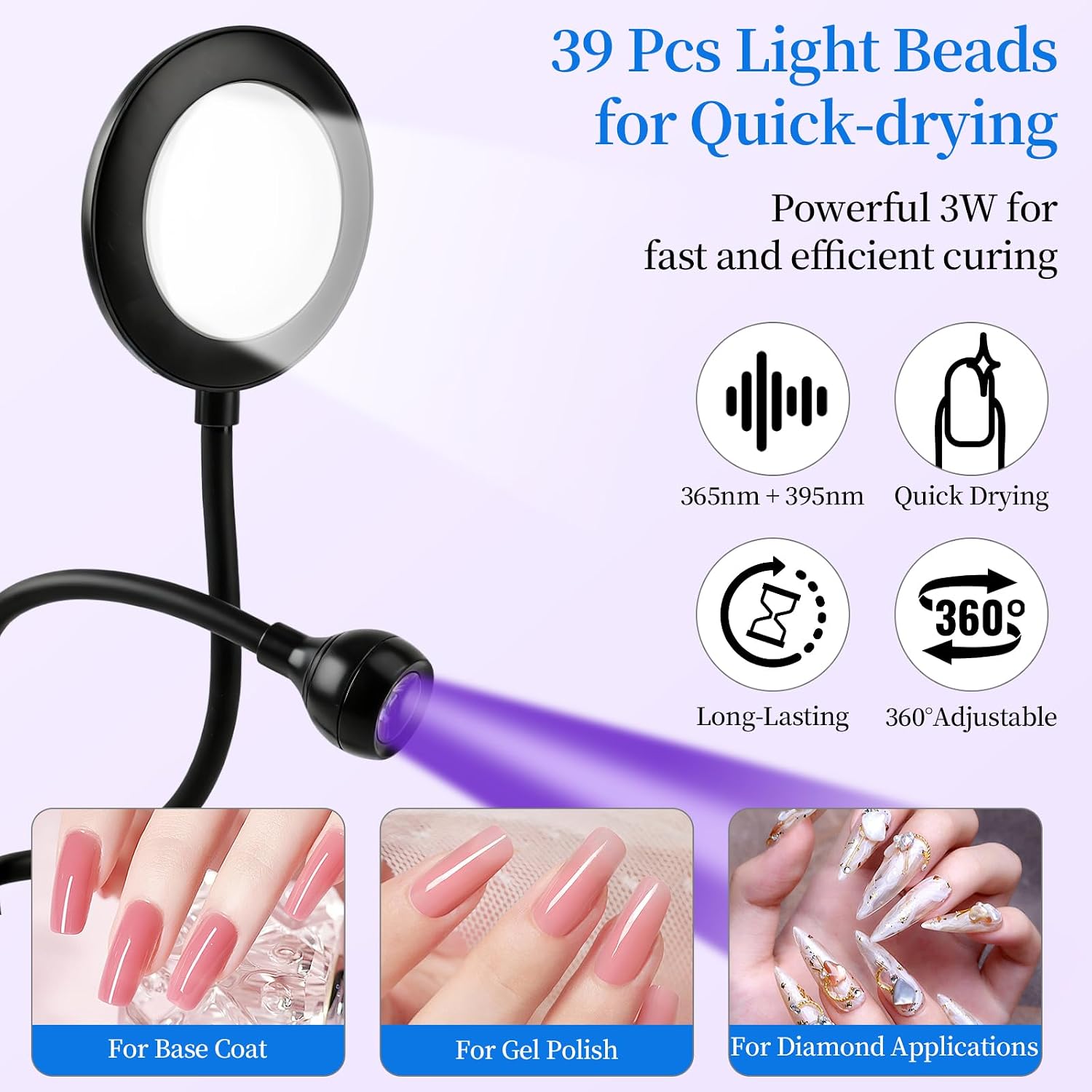 TADOPRO Double-Headed Nail Lamp UV Flash Cure Light Professional Led Nail Tech Lamp for Gel Nails Drying Light for Curable Press On Nails (Black)