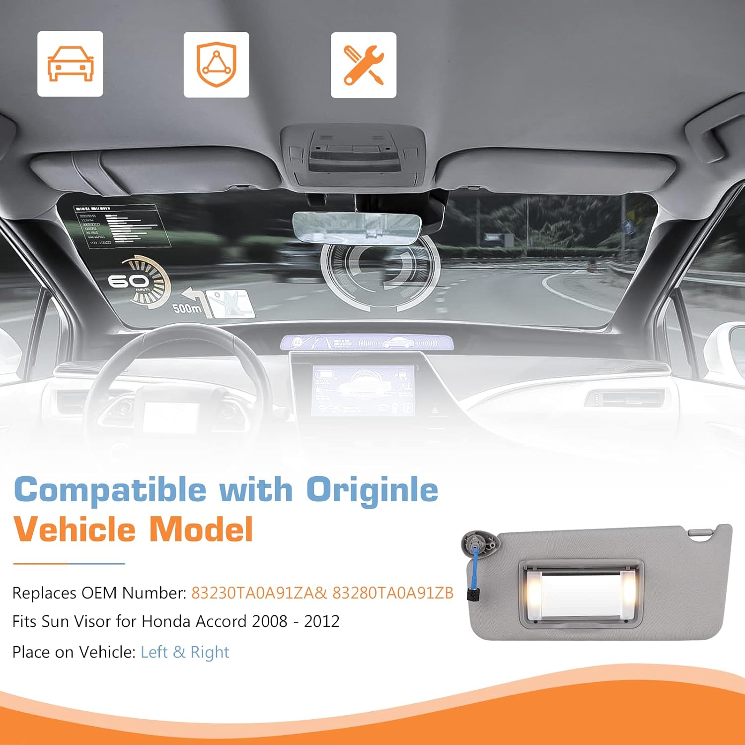 Sun Visor for 2008-2017 Honda Accord, Beige Left & Right Side Sunvisor with Vanity Mirror Light,Replacement 83280TA0A91ZB 83230TA0A91ZA