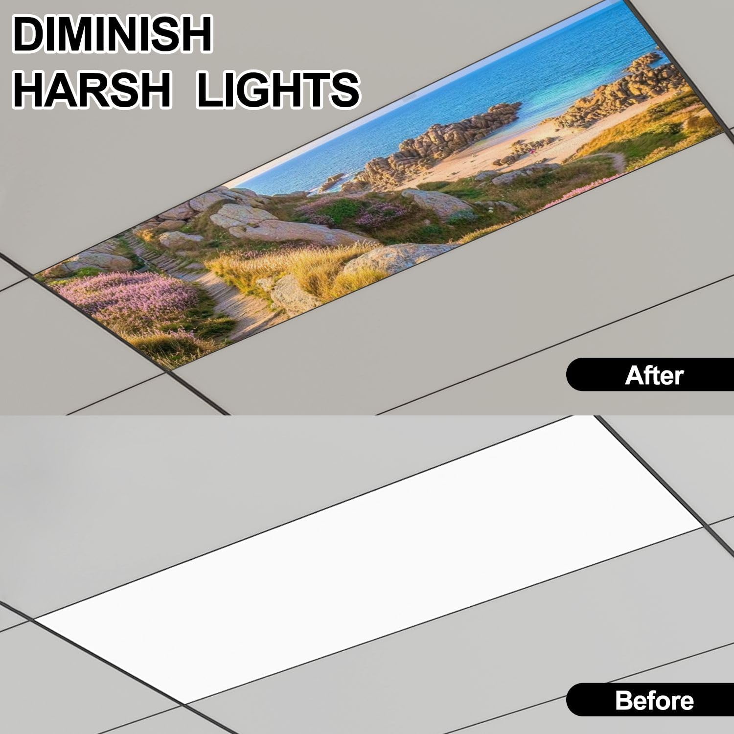 Fluorescent Light Covers for Ceiling Lights Lighthouse Ploumanach Golden Hour Perros Guirec Cotes Easy to Install Magnetic Light Filter for Classroom Office Hospitals School Home Decor