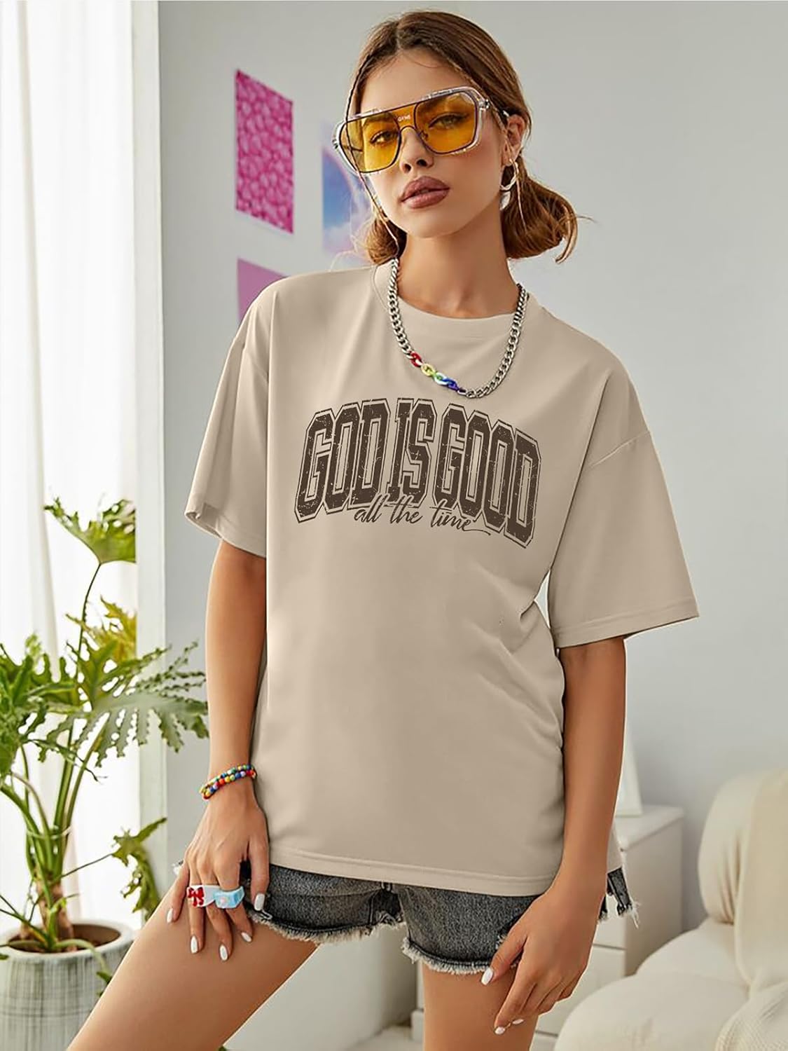 God is Good Shirt Christian Shirts for Women Oversized Jesus Religious Gift Tops Bible Verse Inspirational Tee - Image 3