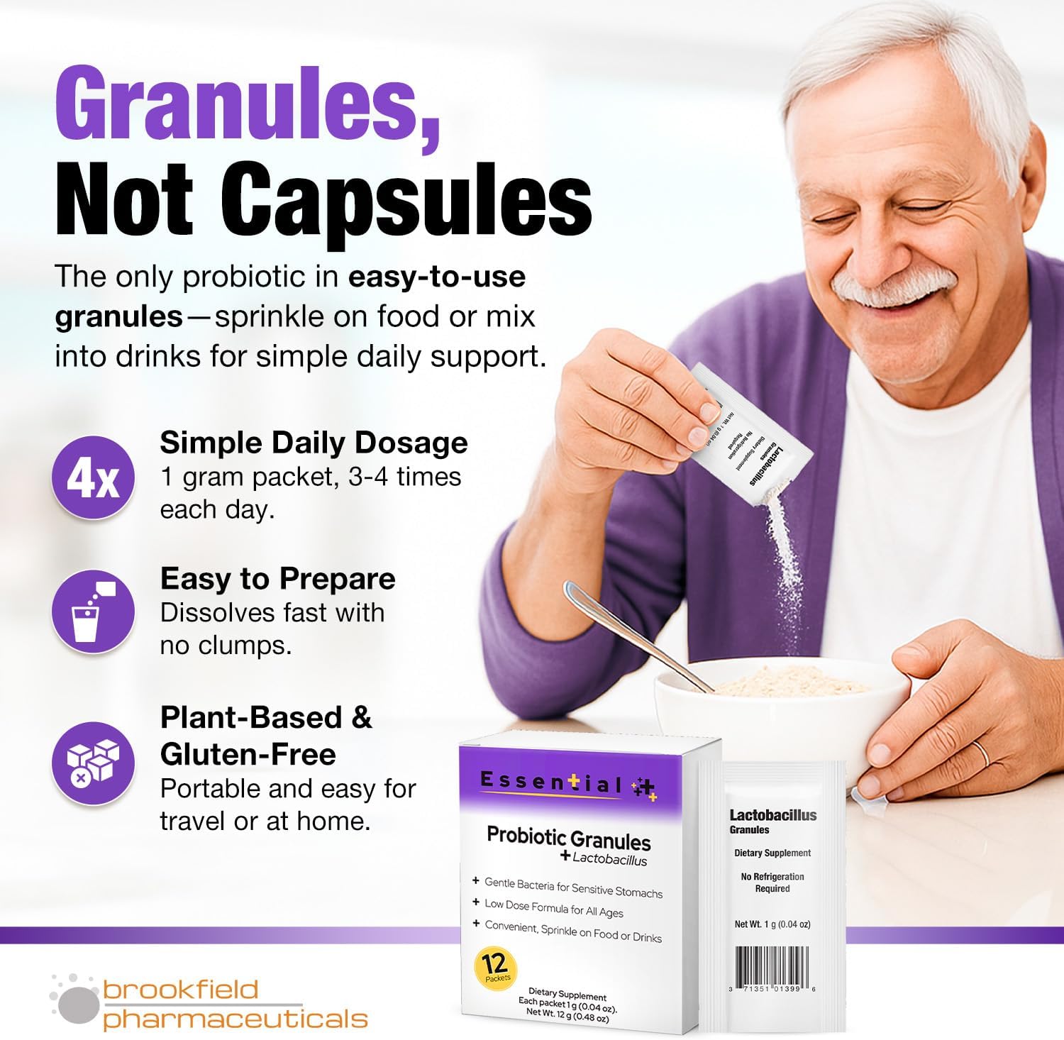 Lactobacillus Probiotics for Women and Men 12 Packets with Lactobacillus Acidophilus & Bulgaricus Probiotic, Dietary Supplements Granules for Daily Gut Support, Digestive Health & Internal Balance