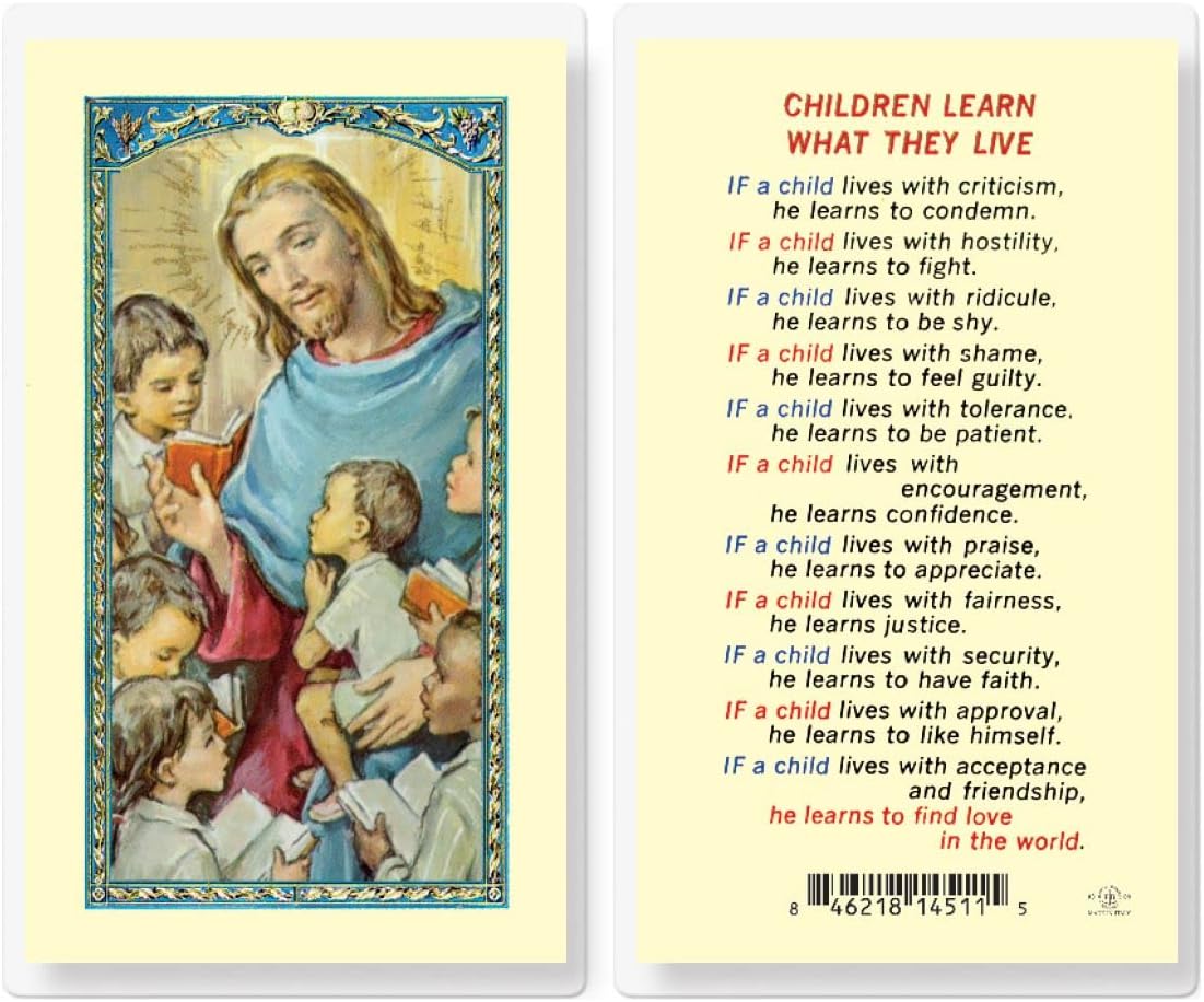 Children Learn What They Live Laminated Holy Cards, 25-Count Value Pack