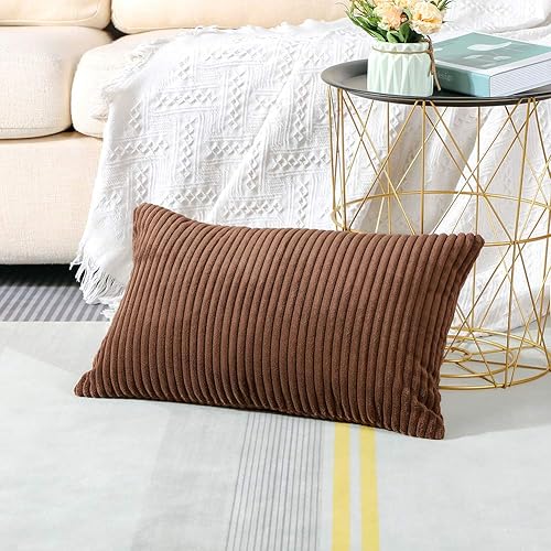 Miniatura 2 de Artscope Fundas de Almohada de Pana a Rayas Acogedoras Súper Suaves Decorativas Oblongas Fundas de Almohada Decorativa Funda de Cojín para Sofá