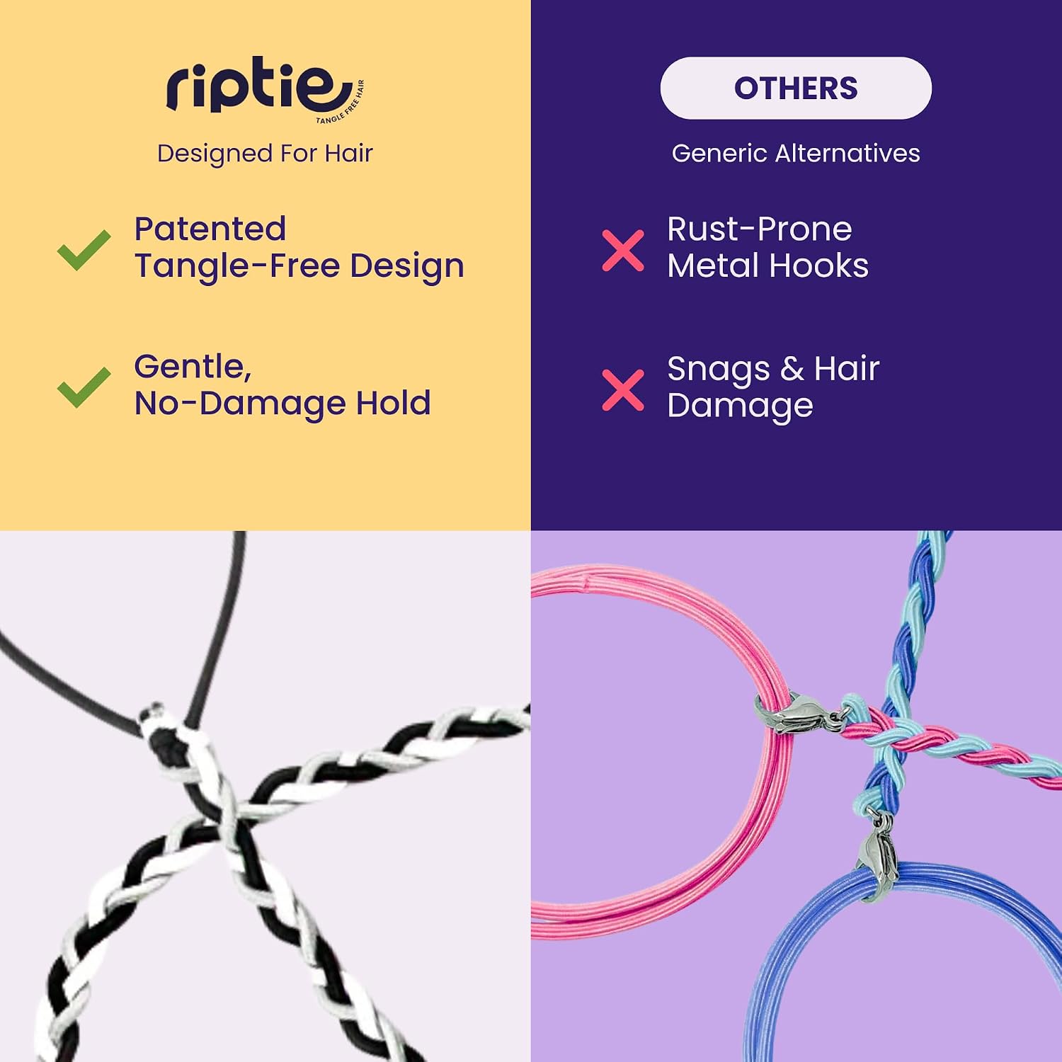 Rip Tie Soft Tangle-Free Hair Tie for Women, Nylon Hair Elastic, Colorful Hair Accessory - As Seen on Shark Tank - Wild Element (Witching Hour, 1 Count)