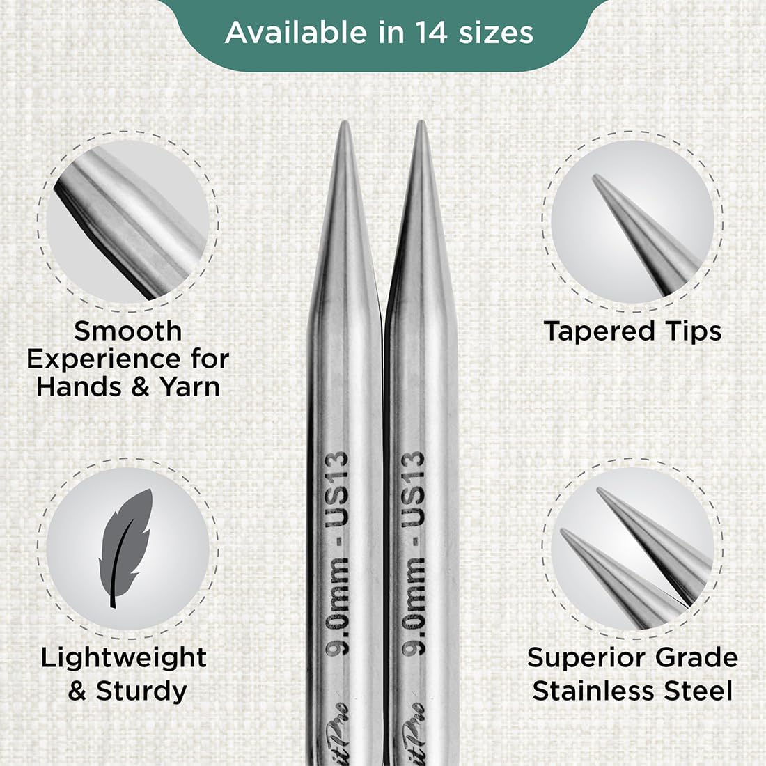 KnitPro Stelo Lace Interchangeable Tips 4" (10cm) | US Size 13 (9mm)