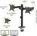 Fellowes Everyday Adjustable Dual Monitor Arm – Holds Two Screens up to 32" (inch) Weighing 19.84 lbs Each, Tilt, Swivel, Rotate, VESA 75/100, Clamp or Grommet Mount, Cable Management