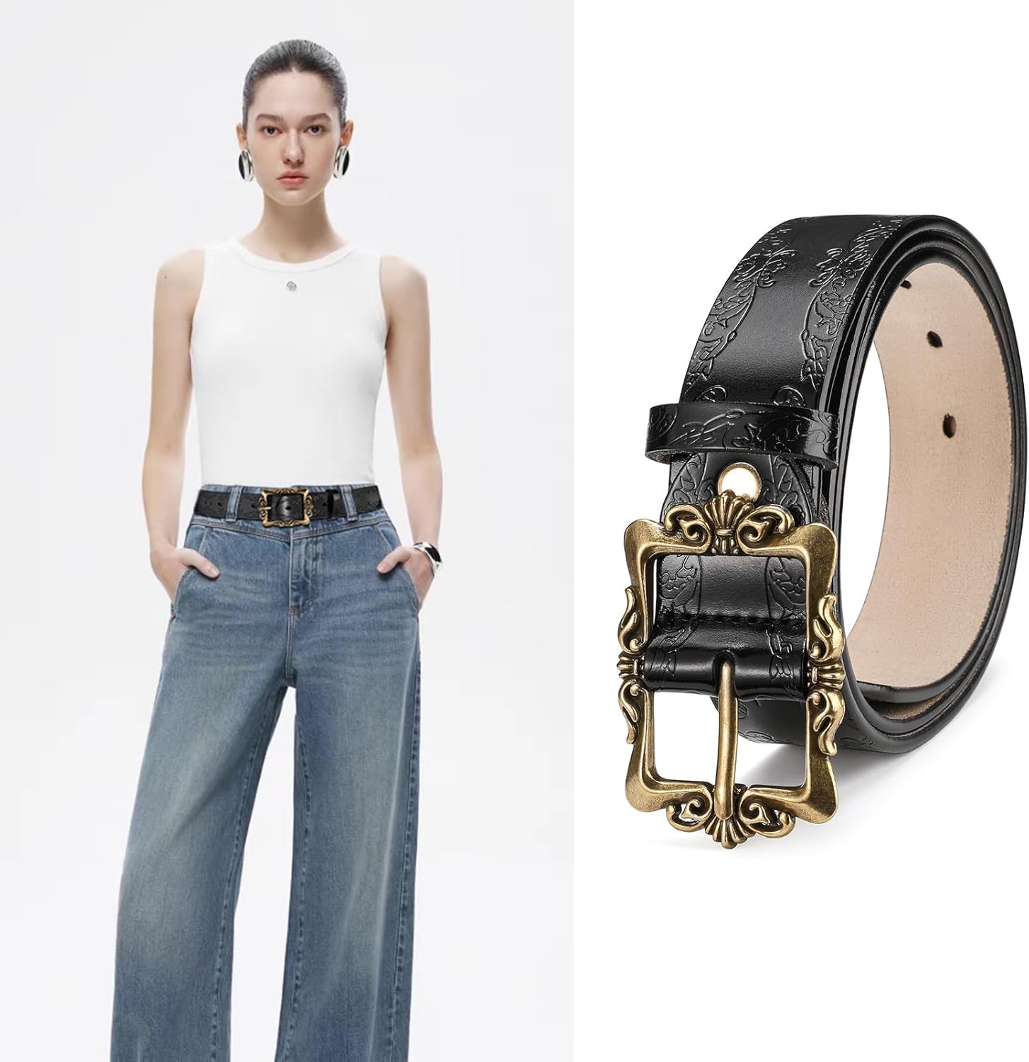 Womens Leather Belt Fashion Soft Waist Belt with Pin Buckle for Jeans Dress Leisure Pants - Image 2