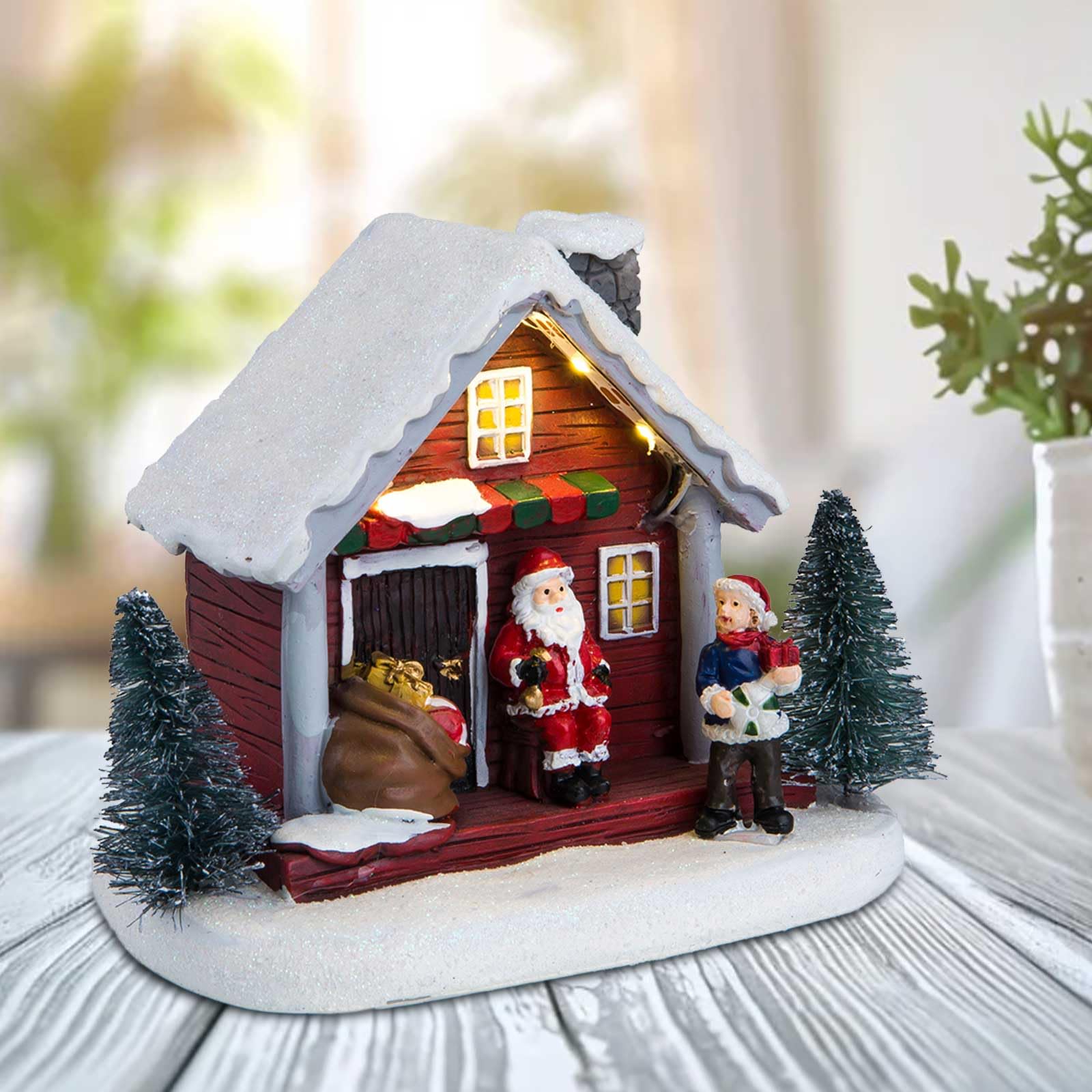 Maison De Village De Noël Illuminée - Figurine Lumineuse En Résine - Décoration De Cheminée, Table - 18,5x10x14,5 Cm