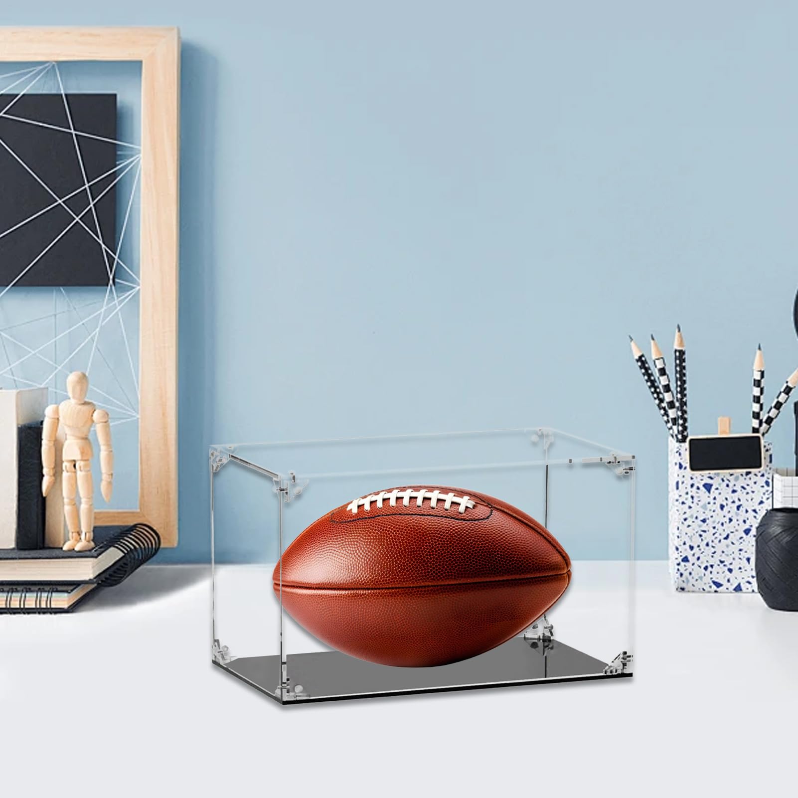 Vitrina Transparente de Fútbol Soporte Acrílico Antipolvo Protección UV