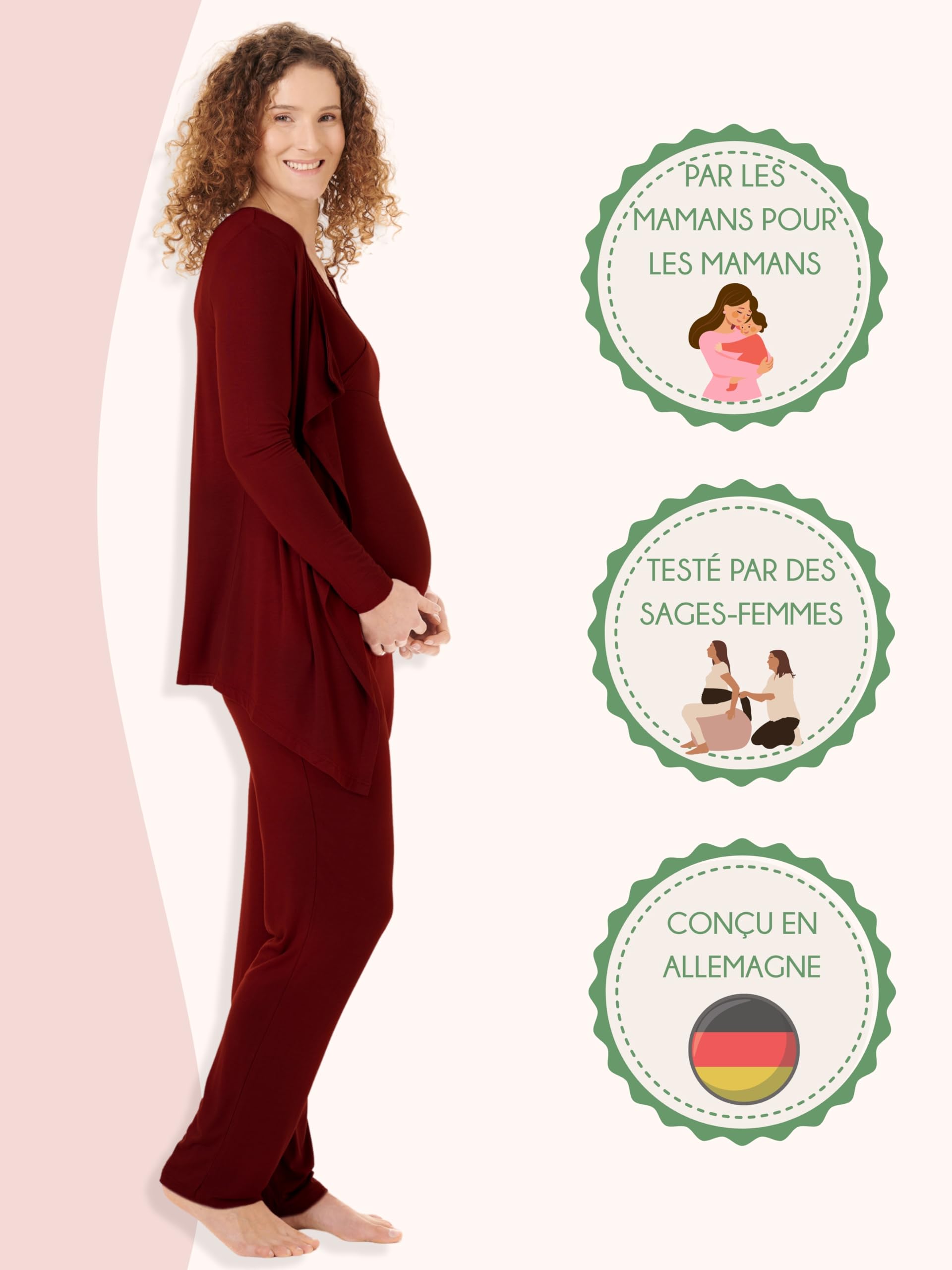 Herzmutter Pyjama Grossesse - Pyjama Allaitement - Trois Pieces - Vêtement de Détente pour Femme Enceinte - Trois Pieces - Pyjama Ensemble Maternité - Pantalon-Haut-Cardigan - 8100