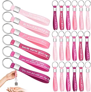 24 Pcs Inspirational Quote Key Chains Bulk for Women Men Girls Christmas Gift Pink Silicone Motivational Quote Keychain Rings Motivational Keychains Student Employee Office