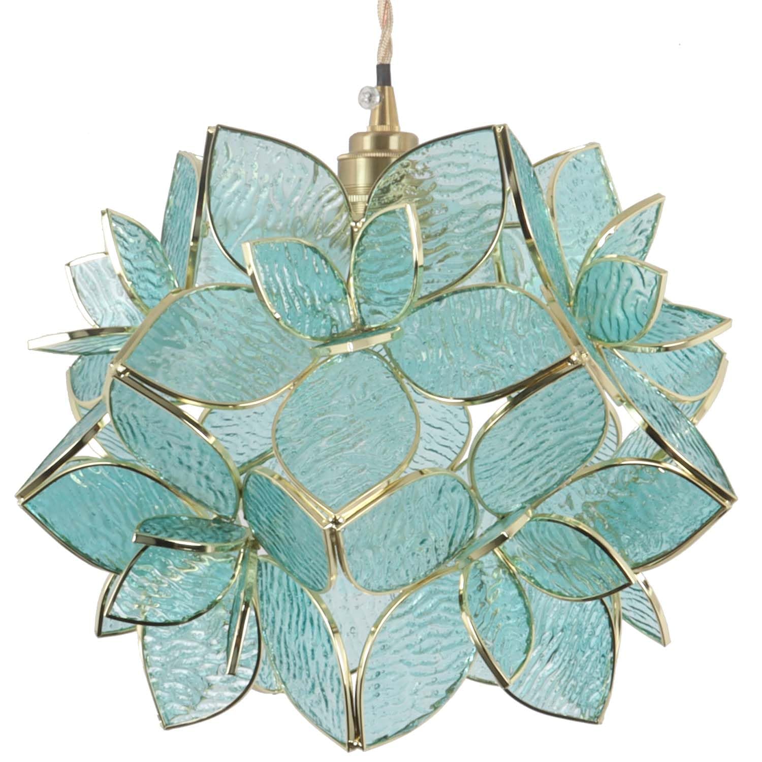 Bieye L50918 Petals Tiffany Style Stained Glass Ceiling Pendant Light for Home Decoration (Textured Aqua Blue, 12" Rose Lily)