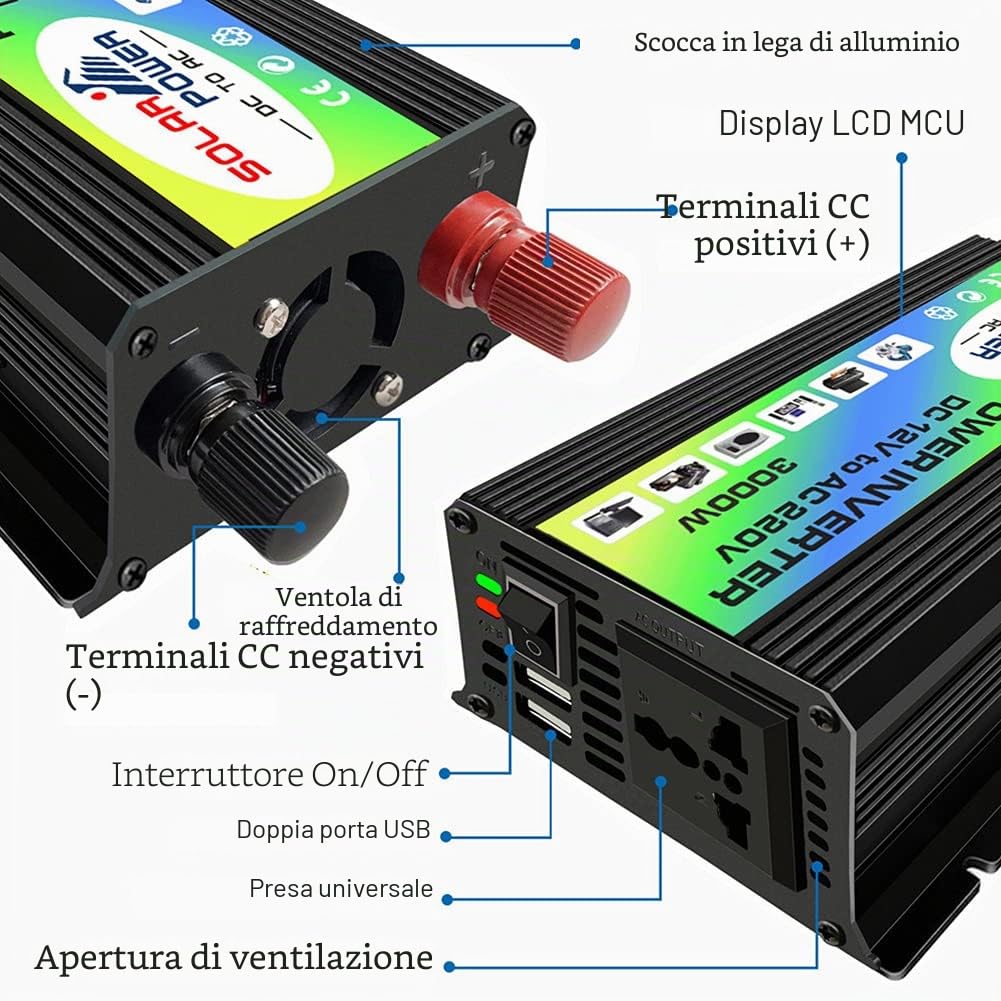 Inverter da Auto Invertitori di Corrente per Auto Convertitore 12v 220v 300W Convertitori di Potenza er Veicolo Camper Smartphone