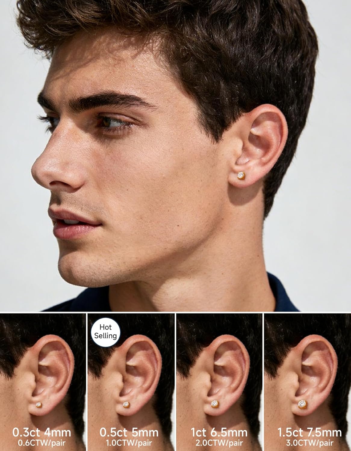 MomentWish 14K Gold Plated Stud Earrings, Birthday Gifts for Women, 1-2 Carat Moissanite Earrings, Lab Created Diamond Earring, Yellow/Rose Gold Plated 925 Sterling Silver Earring Jewelry Women Men - Image 3