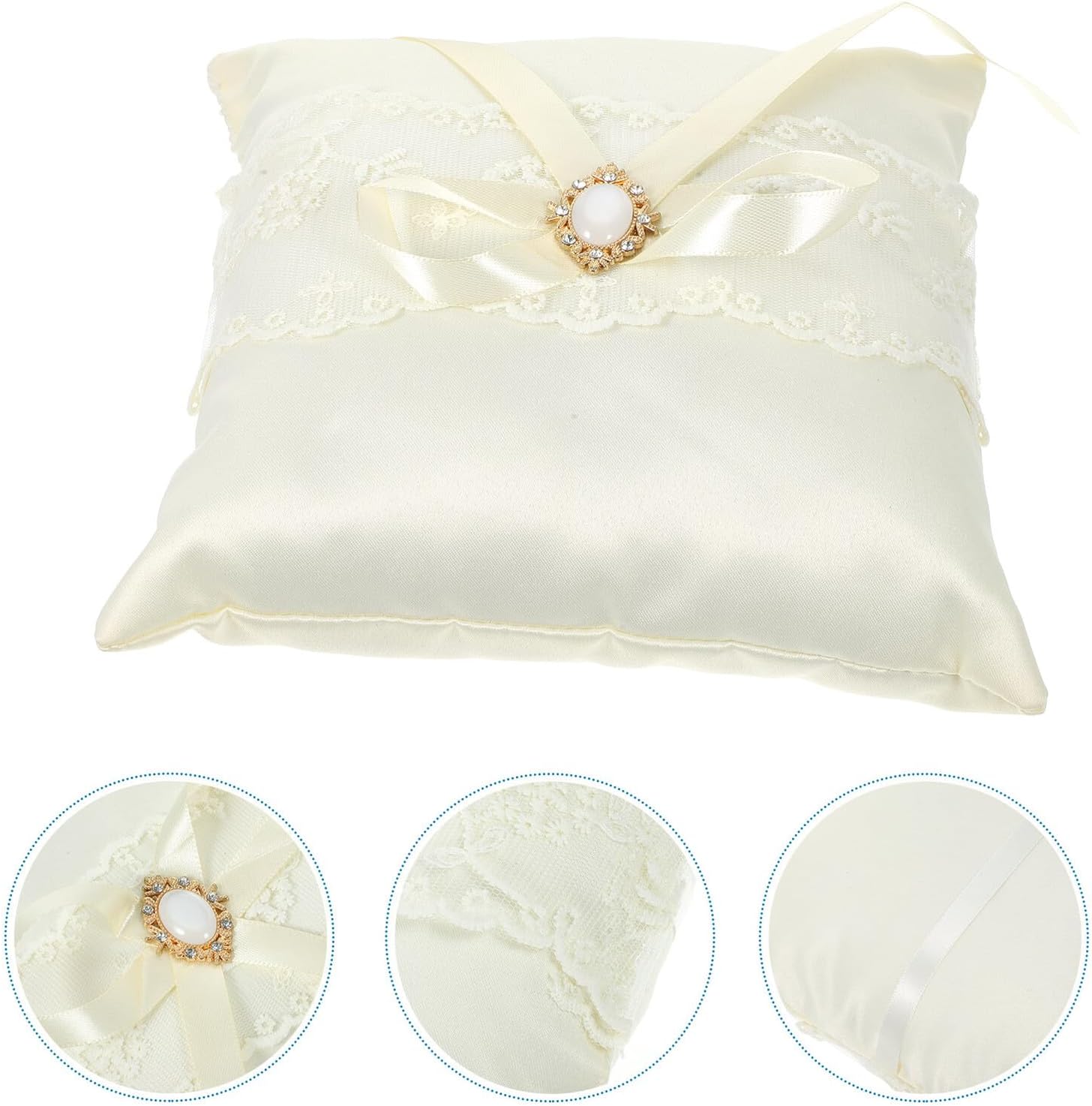 Cabilock Wedding Ring Bearer Pillow Lace Ring Cushion Heart-Shaped Pillow for Wedding Ceremony Engagement Decoration