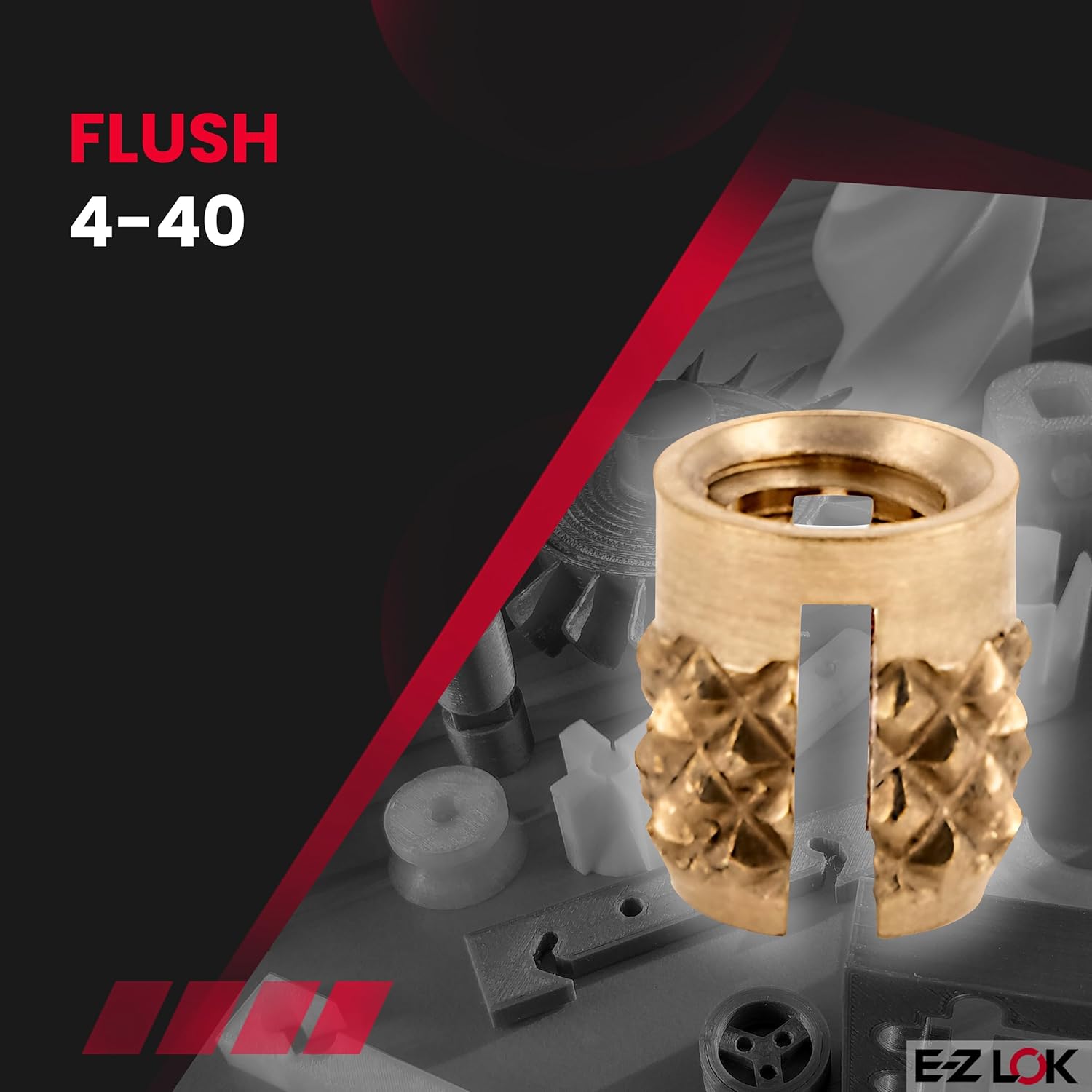 E-Z LOK Threaded Insert for Plastic Flush Brass Thread Inserts 4-40 Pack of 50