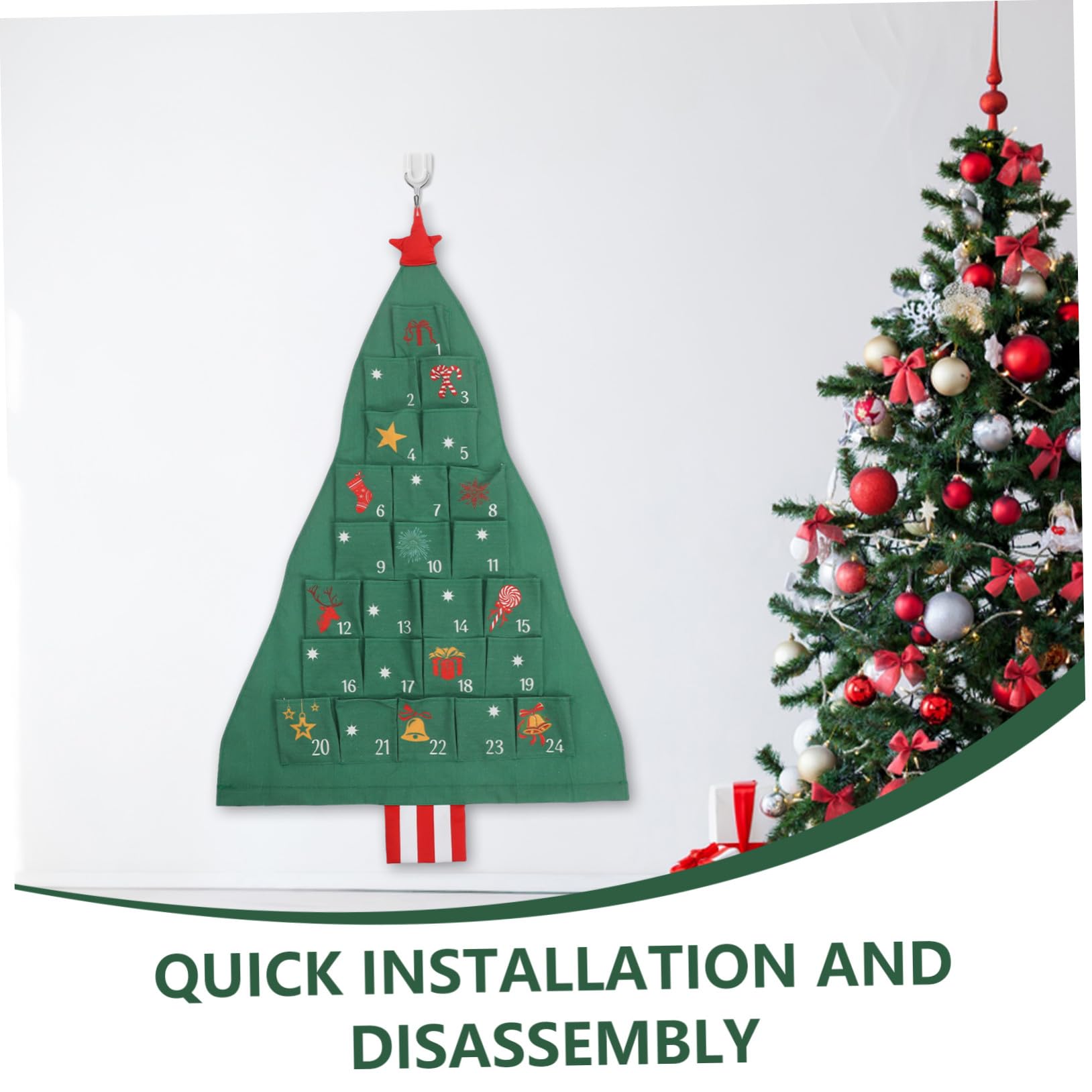 Anneome Weihnachtlicher Adventskalender Baum mit Leere Aufbewahrungstaschen Hängender Weihnachtsbaum Kalender für Wiederverwendbar Grün Tür Wanddeko Platzsparend