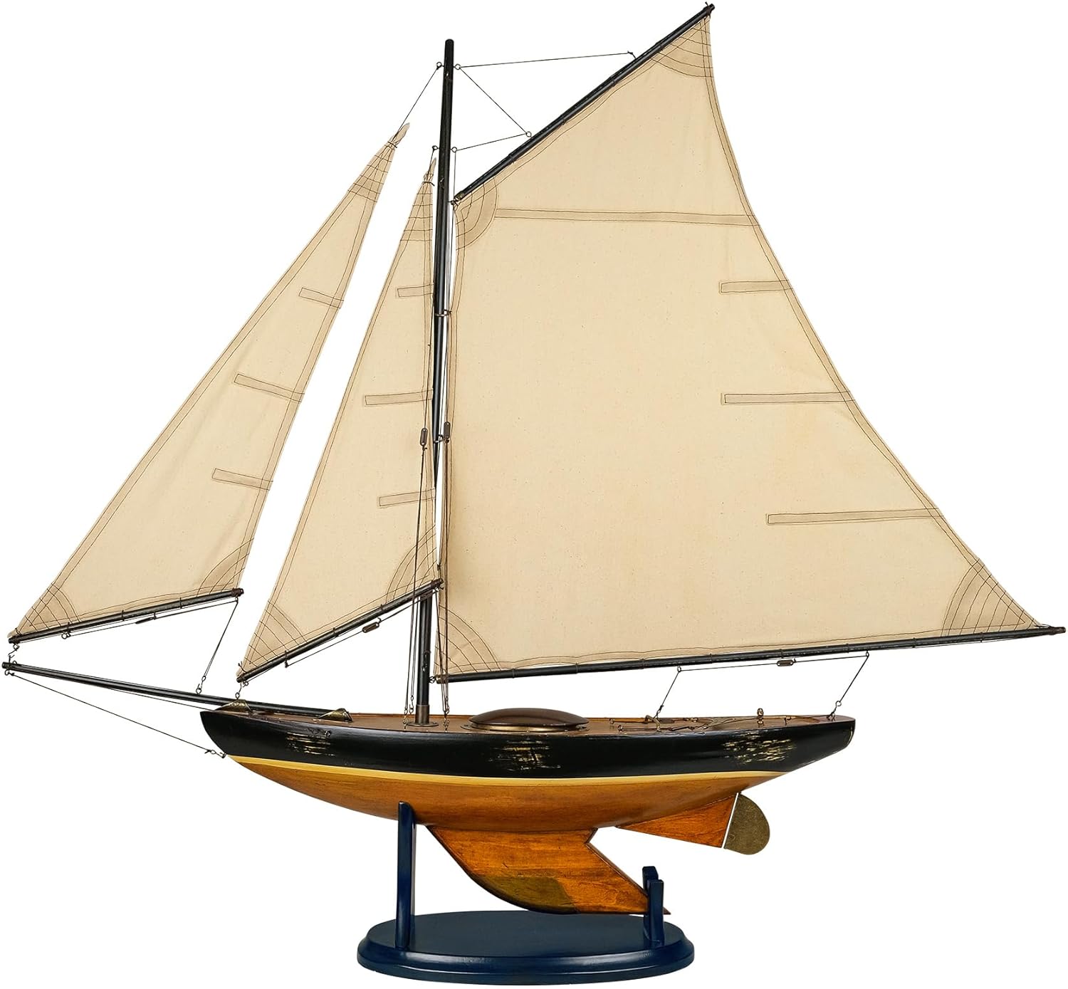 SAILINGSTORY Wooden Sailboat Decor Bermuda Sloop Model Ship Black Natural
