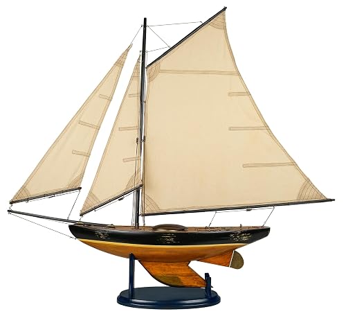SAILINGSTORY Wooden Sailboat Decor Bermuda Sloop Sailing Ship Model |
