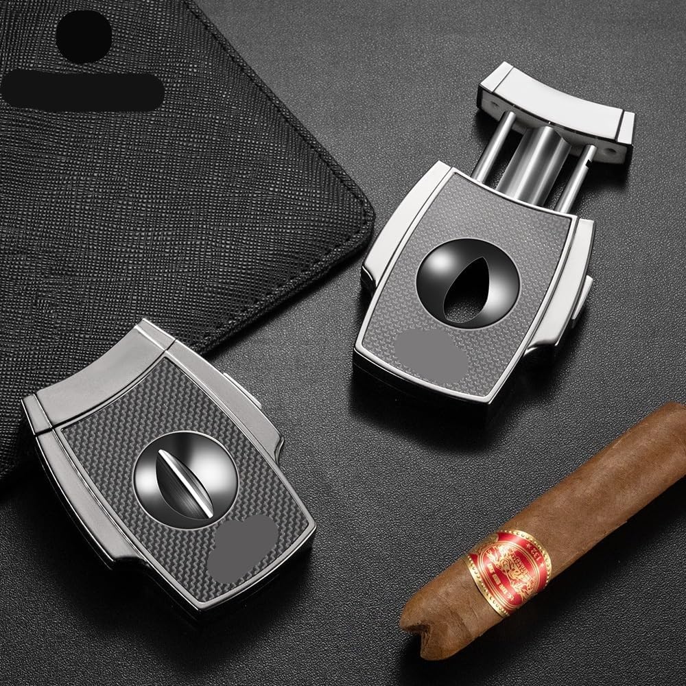 Professional Cigar Cutter, Stainless Steel Open-Frame Guillotine, Ultra-Slim Dual-Loop Handheld Clipper, Decorative Patterned Metal Accessory(Blue)