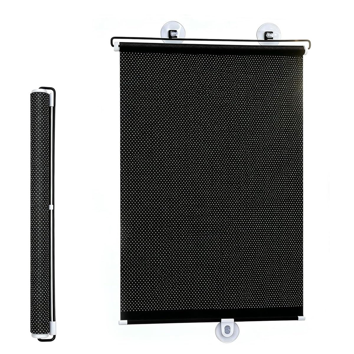 Blackout Blind Curtains with Suction Cups, Suction Cup Retractable Roller Blinds,Retractable Roller Window Shades for Home Office Bedroom Balcony(Black polka dots,80x200cm)