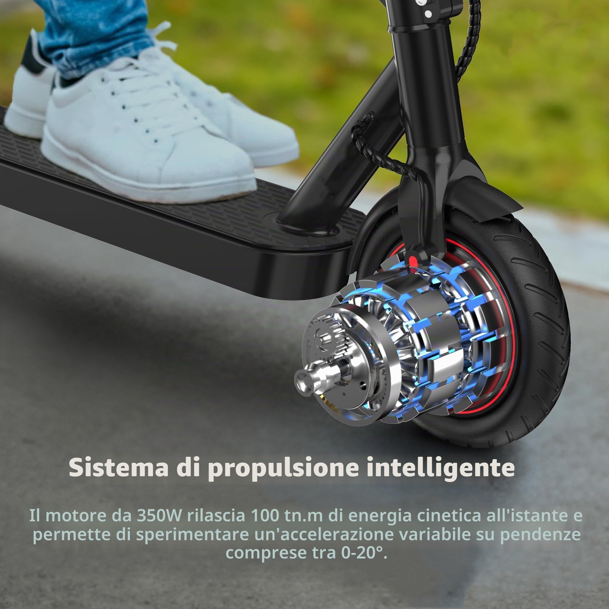 iScooter Monopattino elettrico pieghevole da 8,5" per adolescenti e adulti, motore da 35O, autonomia 30 km, max 25 km/h, carico 100 kg, frenata doppia, 3 modalità di eloquità, viaggi giornalieri
