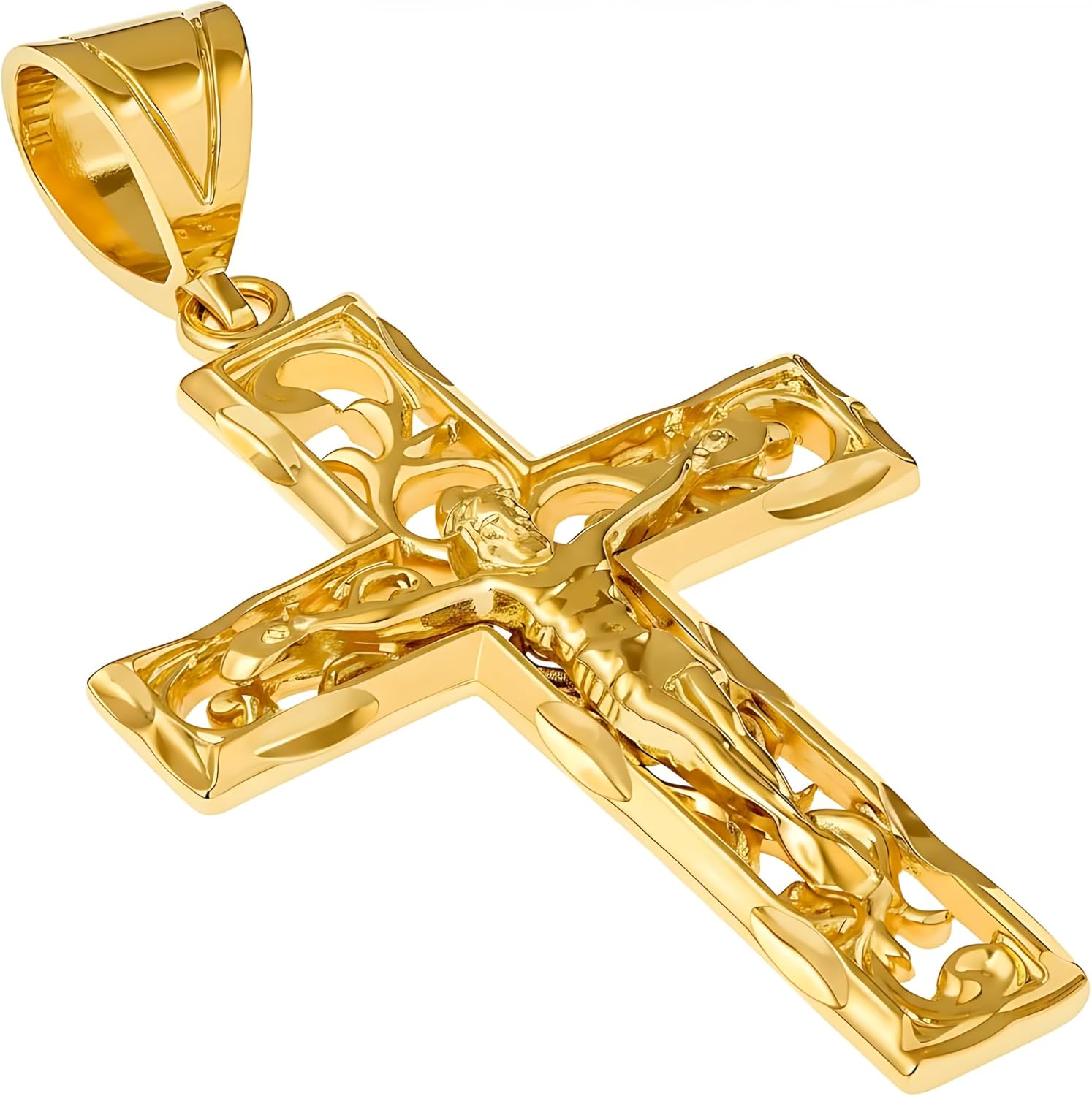 LIFETIME JEWELRY Large Filigree Crucifix Cross Necklace for Men & Women 24k Gold Plated