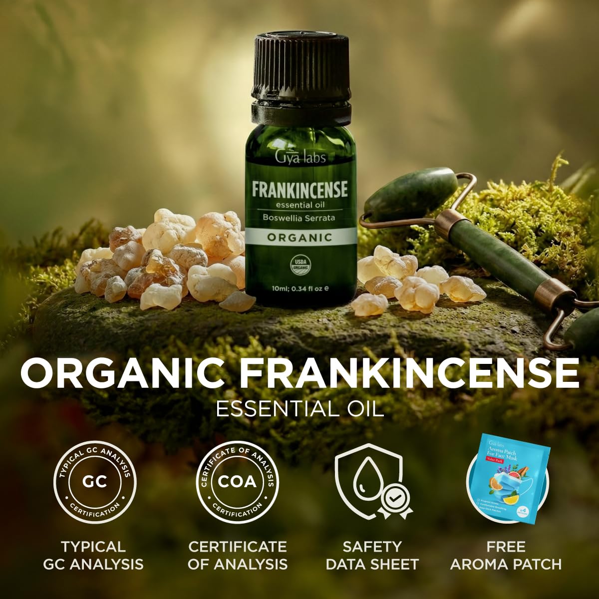 Aceite esencial de incienso orgánico para aromaterapia, piel y cara (10 ml) - Grado terapéutico 100% puro - Gya Labs