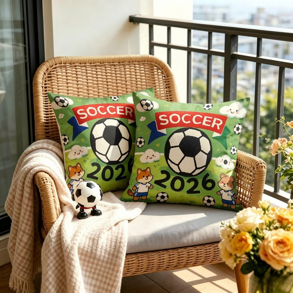 Cute Animal Soccer 2026 Linen Pillow Covers -18x18