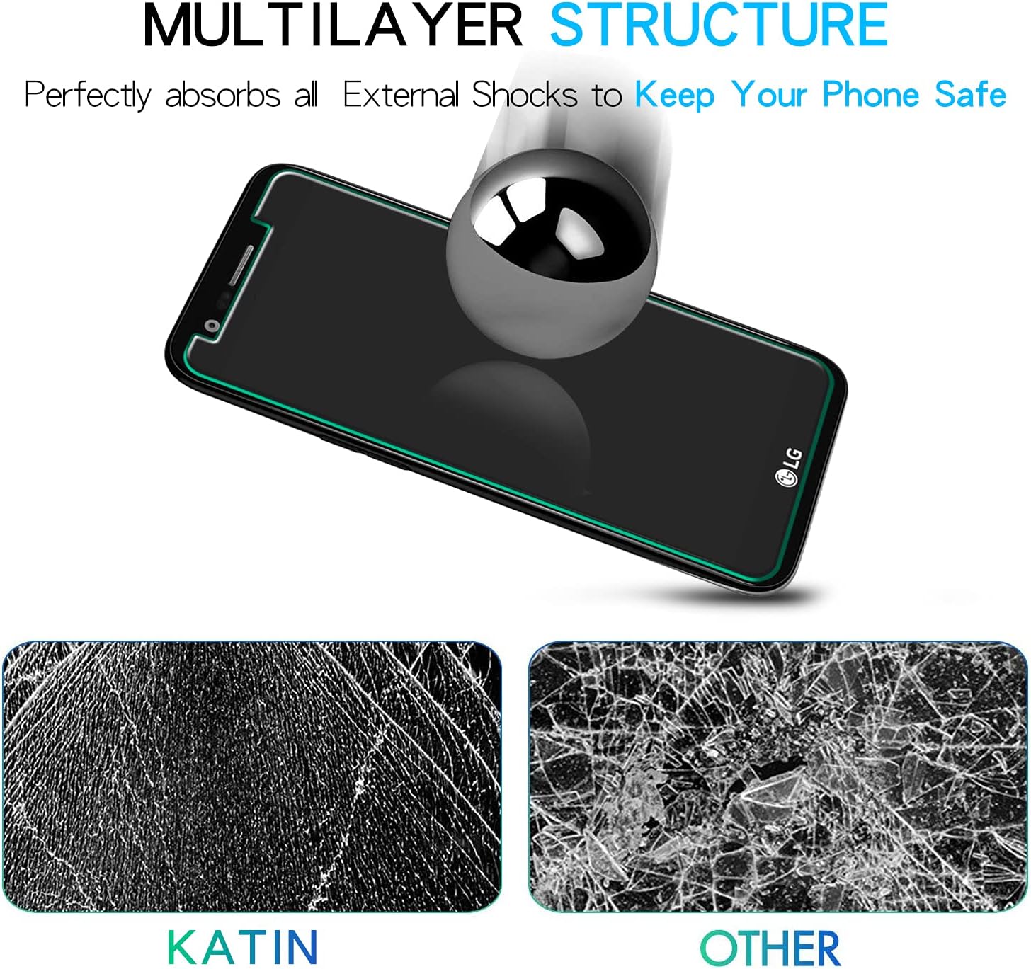 KATIN [2-Pack] For LG K20 Plus, LG K20 V Tempered Glass Screen Protector No-Bubble, 9H Hardness, Easy to Install