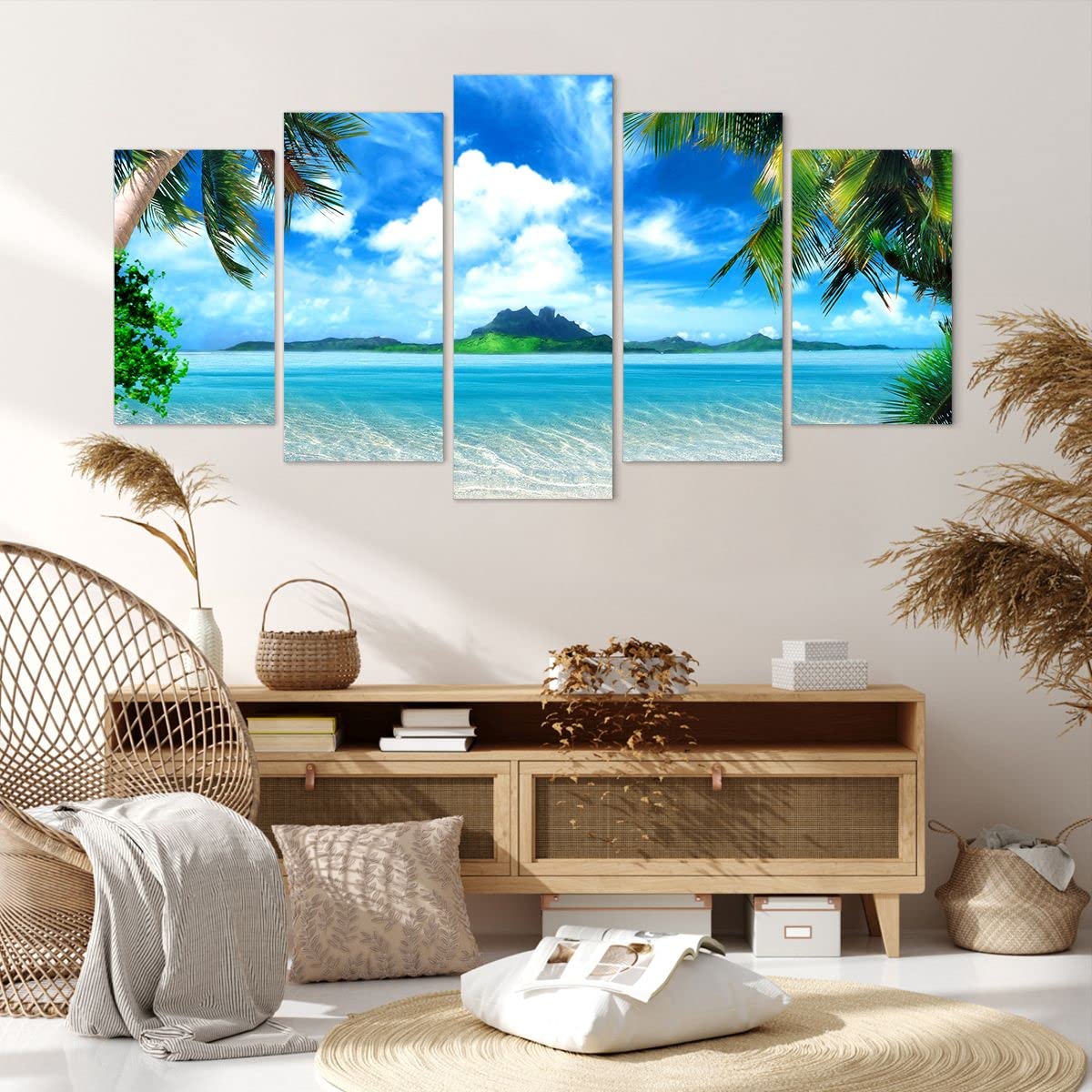 ARTTOR Wandbilder Dekoration Wohnzimmer Strand Urlaub Insel Palme Bilder auf Leinwand 160x85cm Leinwandbild Schlafzimmer Set 5 teilige Wand Kunstdruck Art Groß XXL Wanddeko Bild Canvas EA160x85-2528