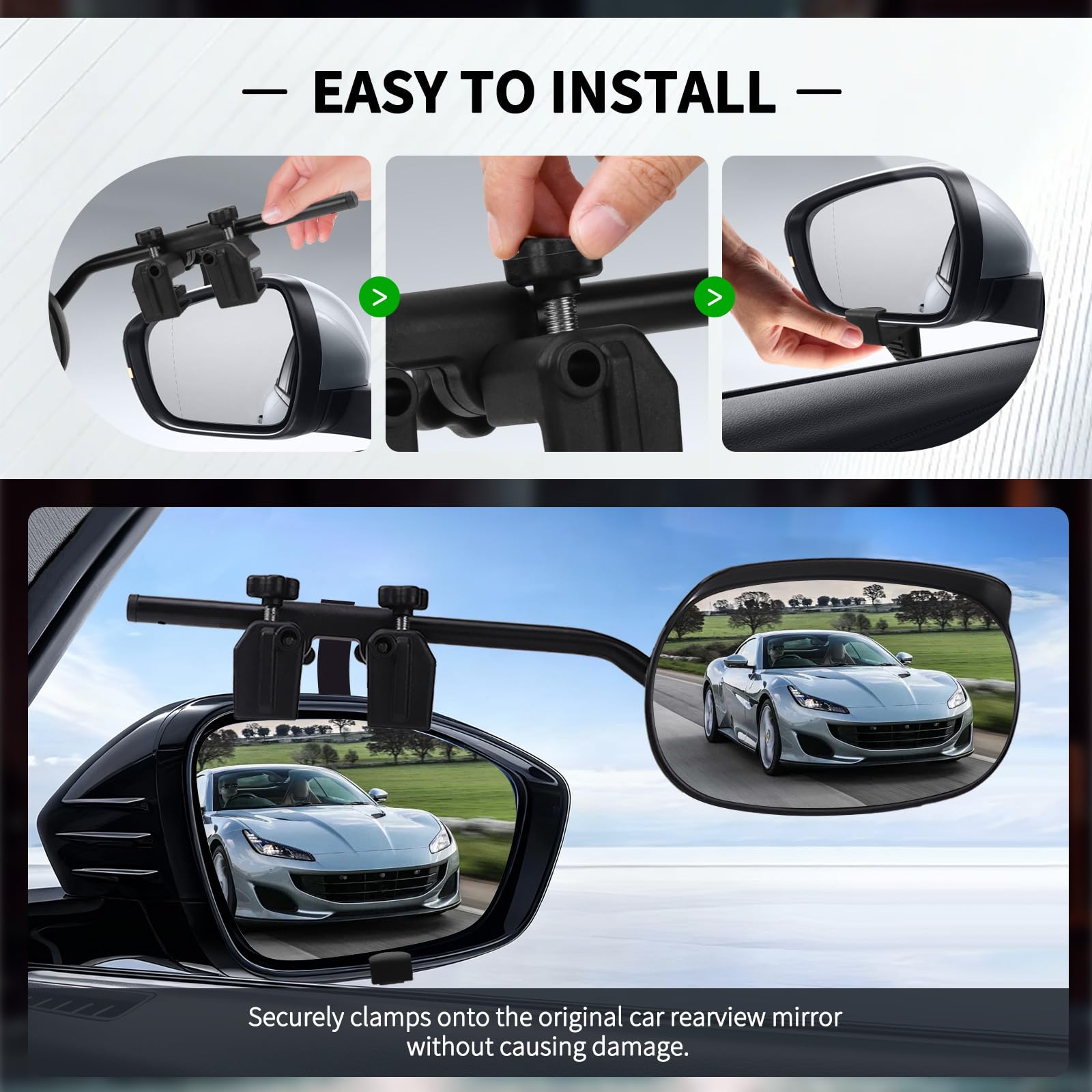 KAOLALI Espejos Retrovisores Caravana, 2 Piezas Coche Retrovisores con Protección Contra la Lluvia y Visera Parasol, Espejos Exteriores Retrovisores de Caravana, para Coche Tractor Universal