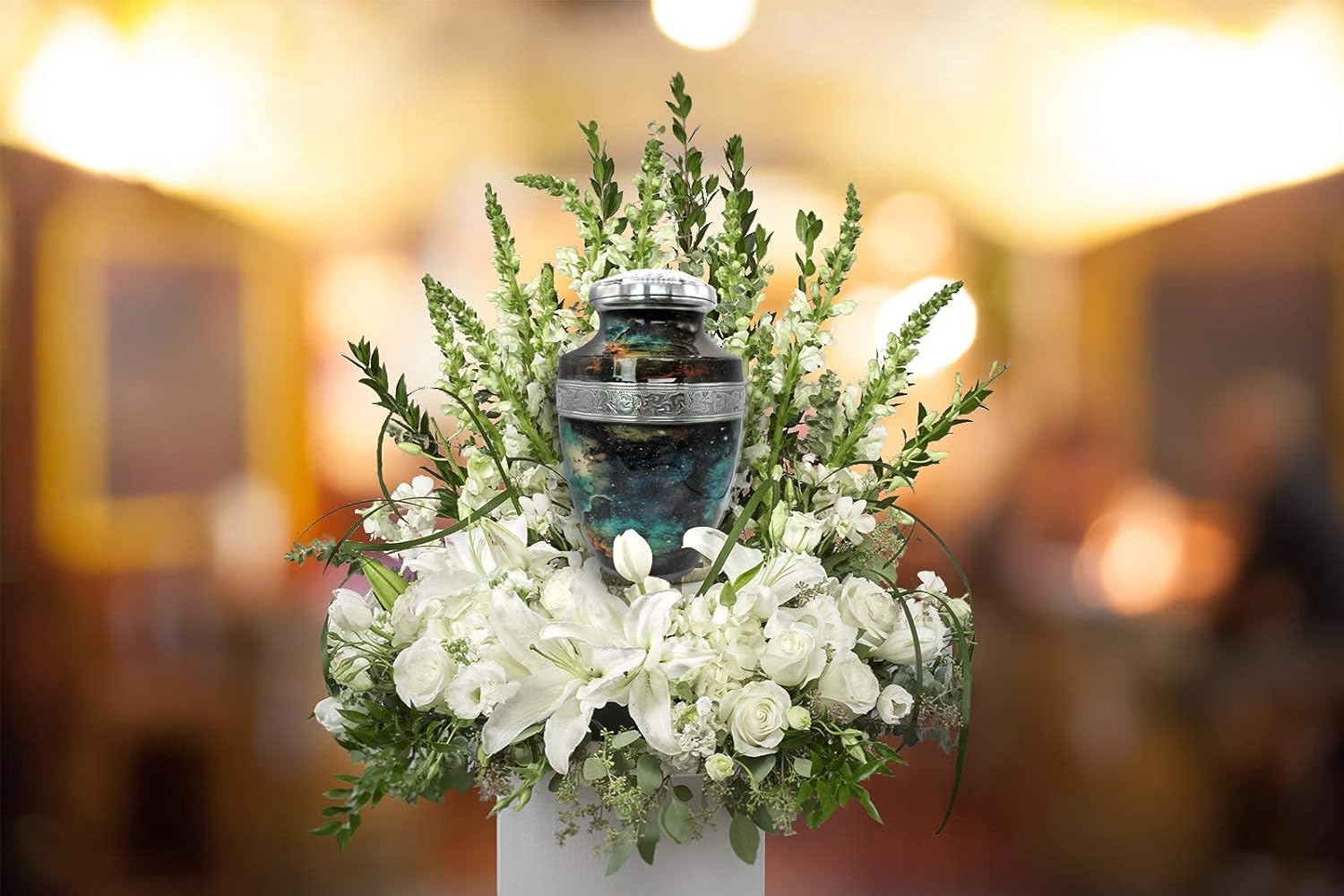 Supernova Cremation Urn for Adult Ashes with Matching Funeral Guest Book