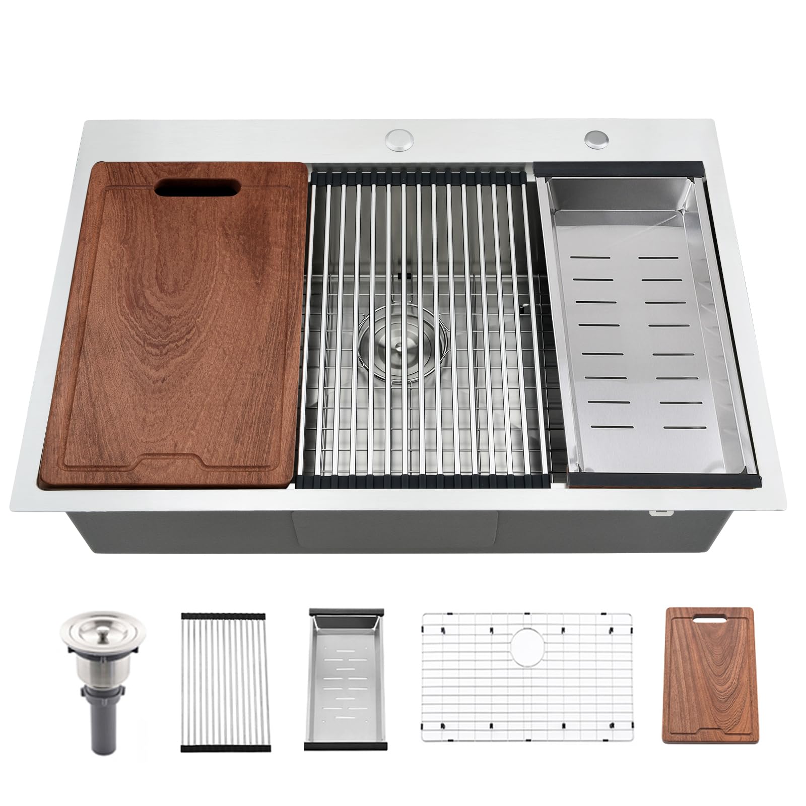 33x22 Drop In Kitchen Sink Workstation-Bokaiya 33 Inch Stainless Steel Drop In Sink Topmount 16 Gauge 10 Inch Deep Above Counter Single Bowl Kitchen Sink with Cutting Board