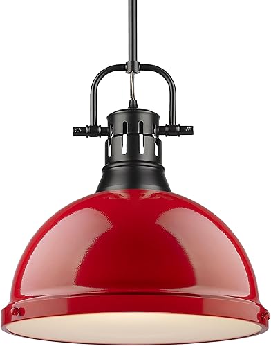 Golden Lighting 3604-L BLK-RD Duncan Pendant, Matte Black with Red Shade