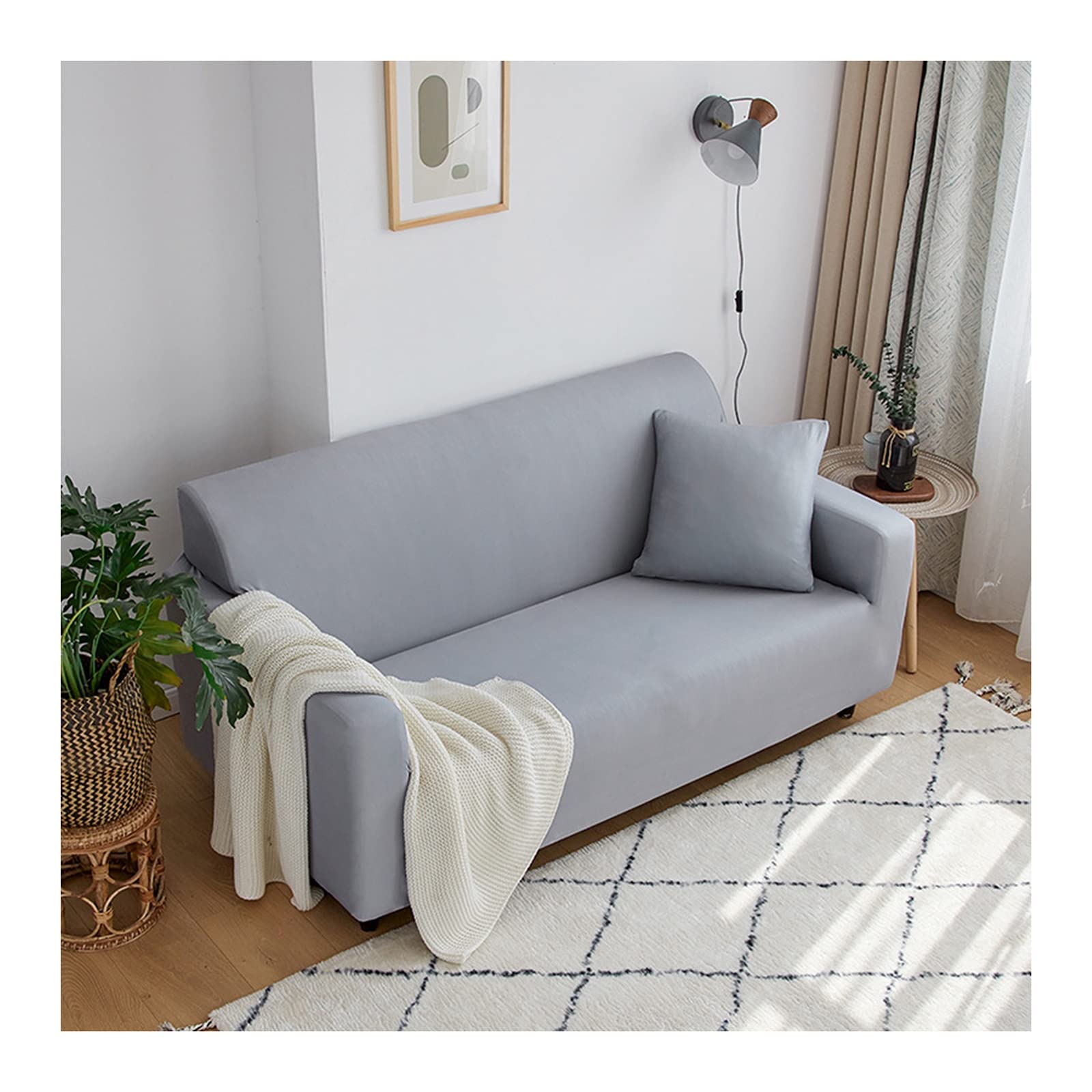 Housse de canapé 4 places extensible pour masquer l'usure du polyester gris