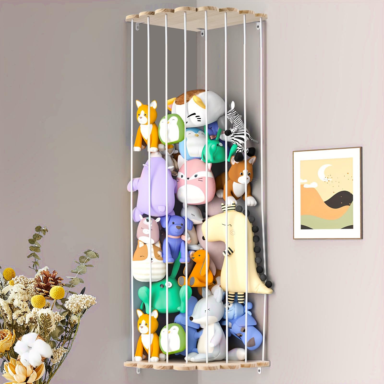 Elyrau Wood Toy Storage Organizer for Kids Room, Adjustable Height