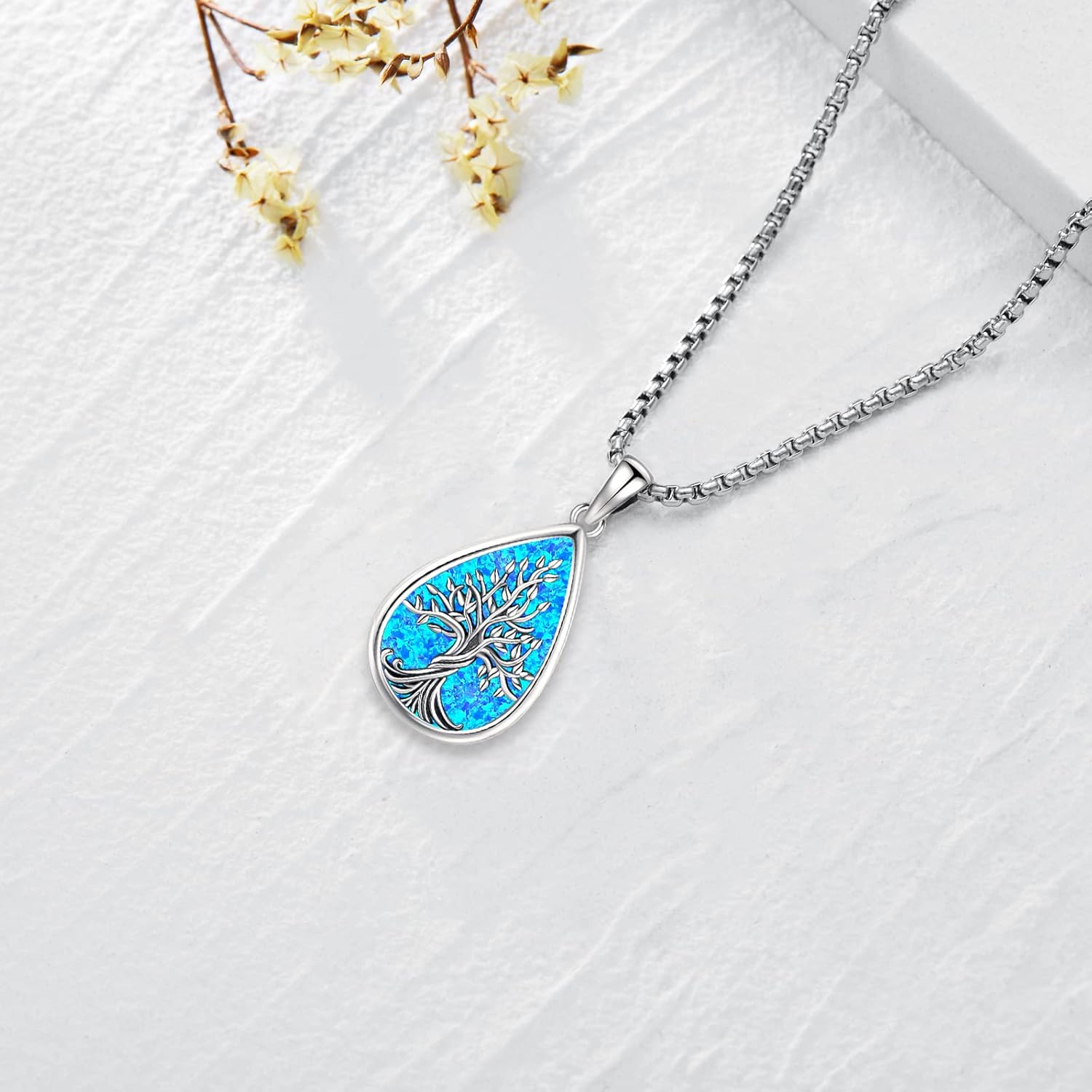 Jewelry Gifts - Tree of Life Necklace Sterling Silver Abalone Shell/Opal/Moonstone/Black Onyx/Turquoise/Malachite/Crystal Family Tree of Life Jewelry for Women Men - Image 3