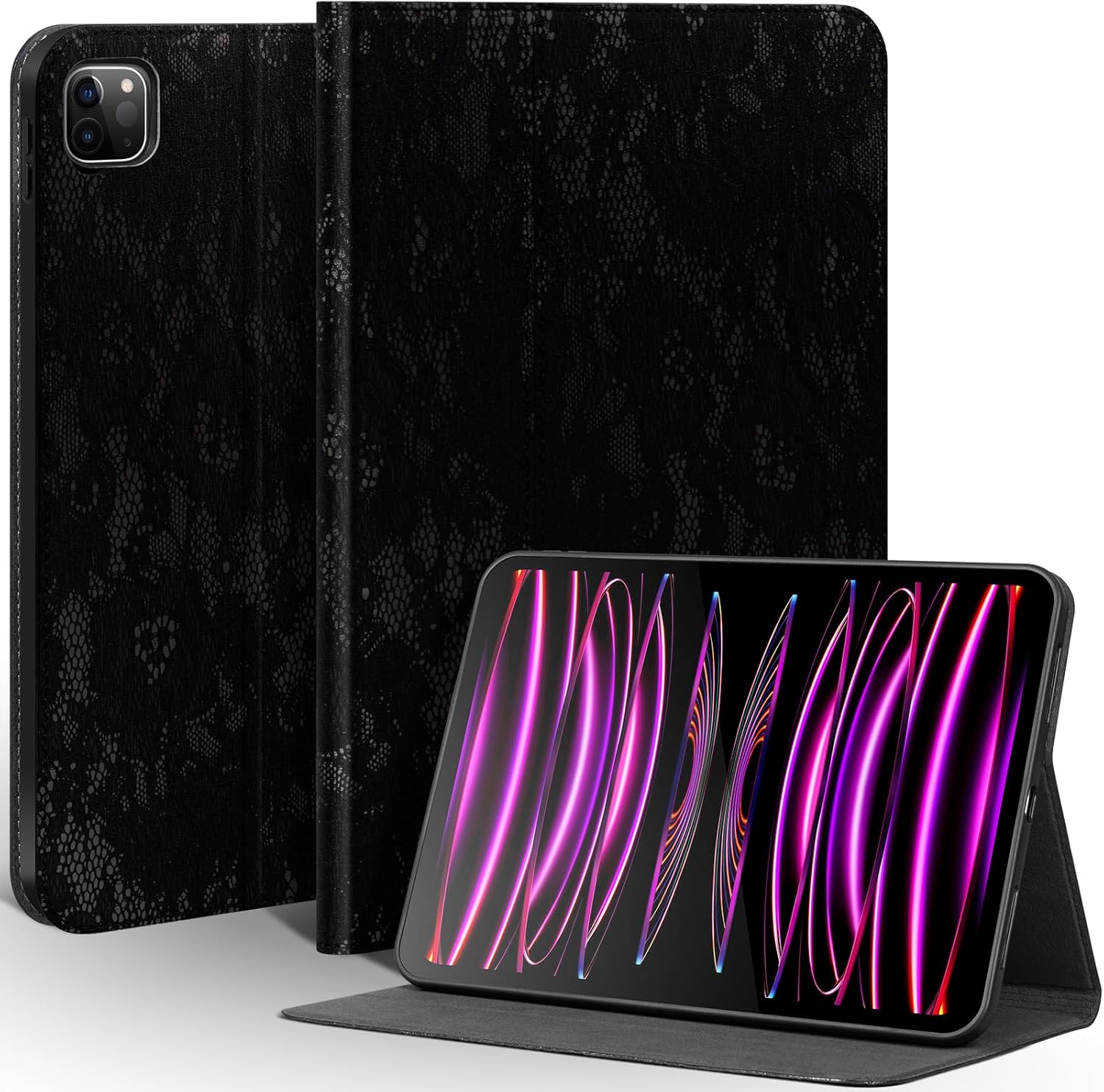 Leather Case for iPad Pro 11 Inch (M5/M4) 2025/2024, Full Grain Leather Cover,Protective Smart Folio with Auto Sleep/Wake, Anti Slip, Black Silver