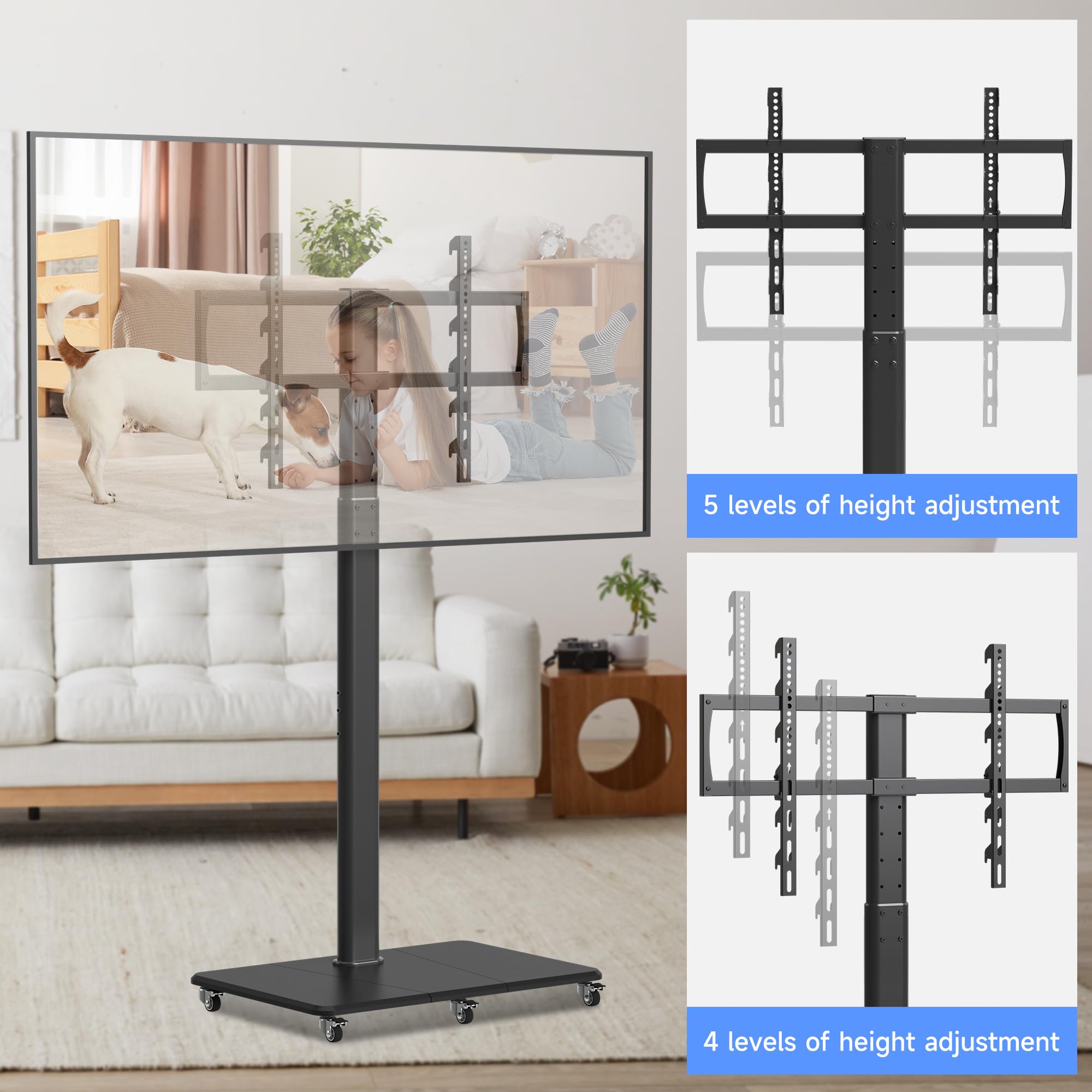 XINLEI Supporto per TV con Ruote Supporto TV Televisore con Ruote Regolabile in Altezza per Schermi Piatti da 42 a 70 Pollici fino a 40kg. Max. VESA 600 x 400 mm