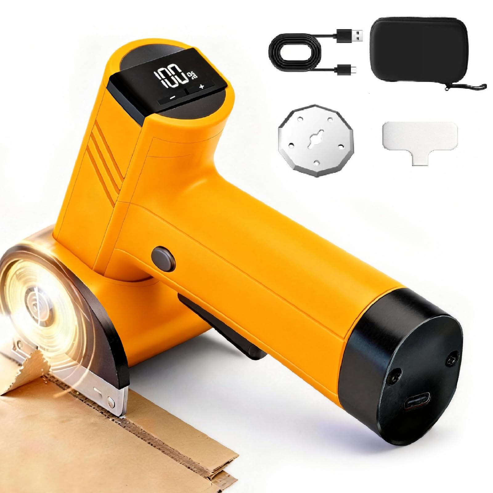 Cordless Electric Scissors for Cardboard, Rechargeable LED Display Safety Lock Titanium Blade Dual Blades Handheld Cutter for Carpet Cardboard Leather Plastic Crafting