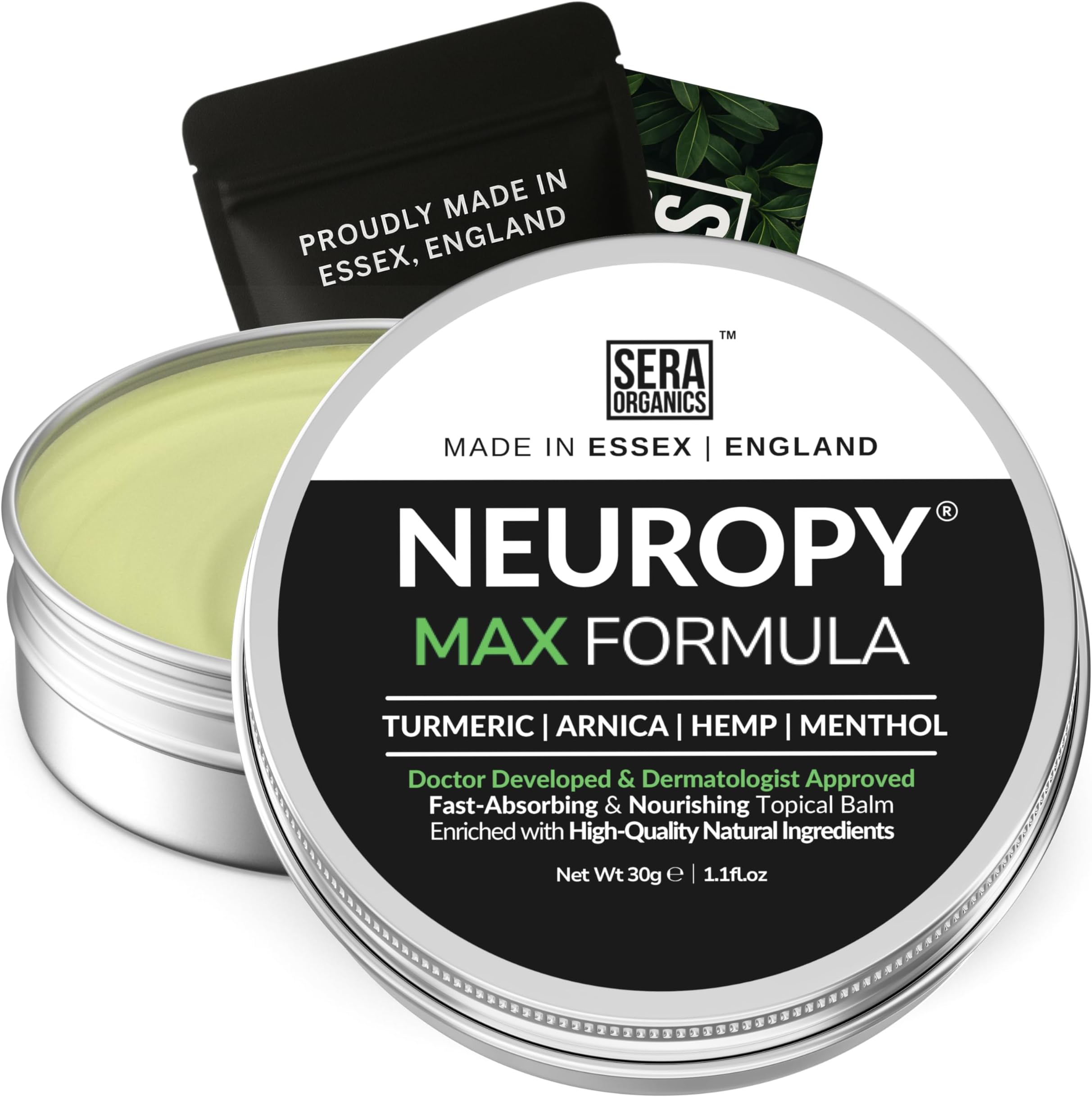Neuropathy Cream – Turmeric, Arnica & Menthol Balm for Feet, Hands & Joints | Soothes Tingling & Nerve Sensations | Sera Organics (30g)