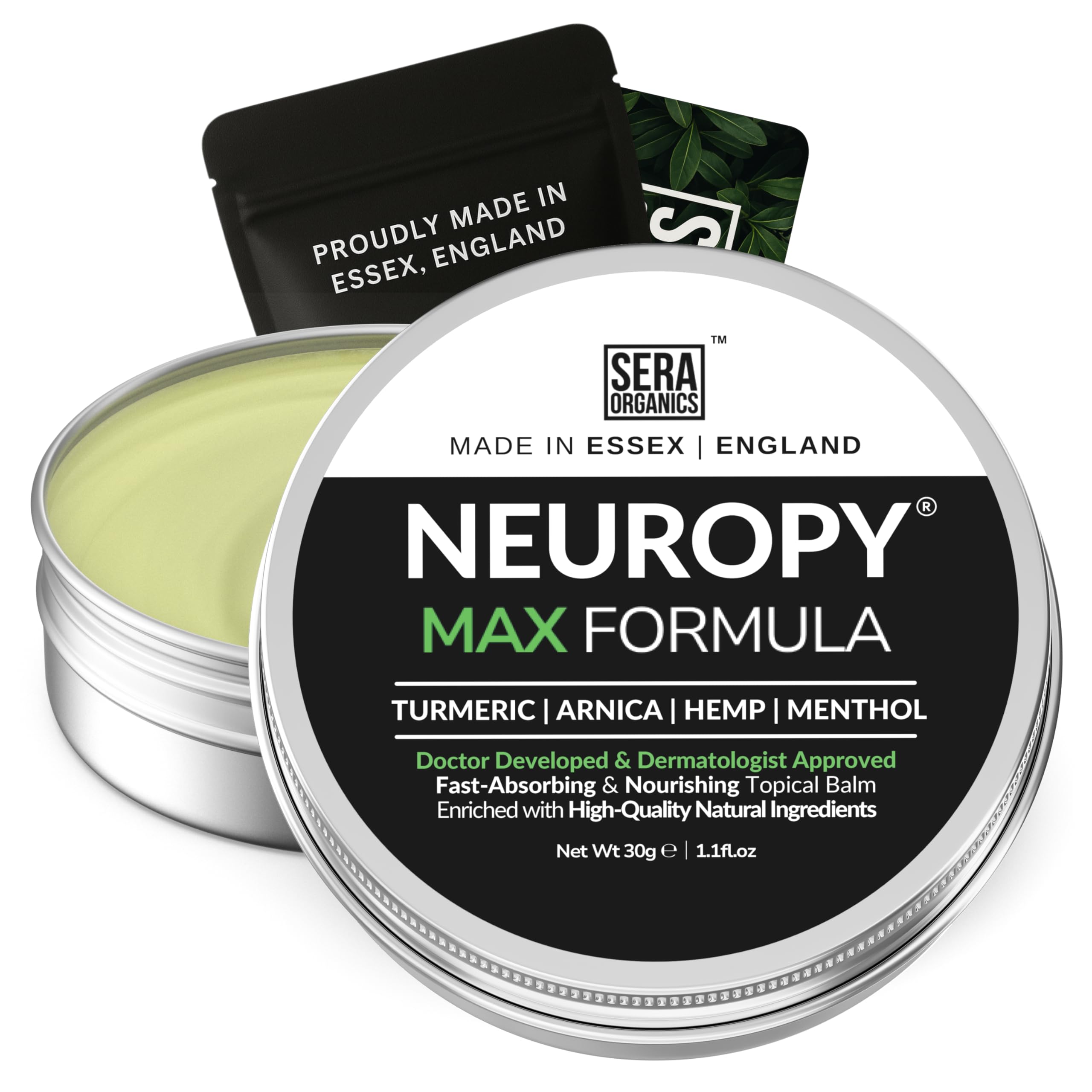 Neuropathy Cream – Turmeric, Arnica & Menthol Balm for Feet, Hands & Joints | Soothes Tingling & Nerve Sensations | Sera Organics (30g)